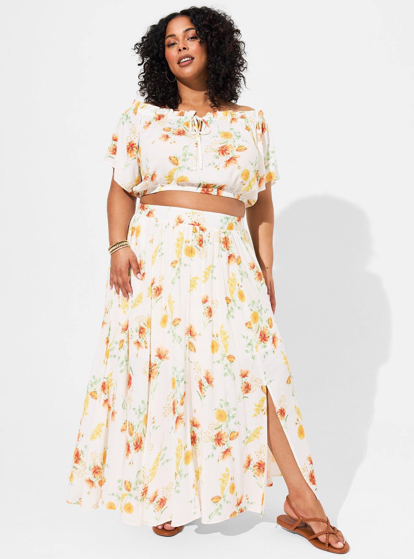 Maxi Washable Gauze Off Shoulder Split Skirt Set