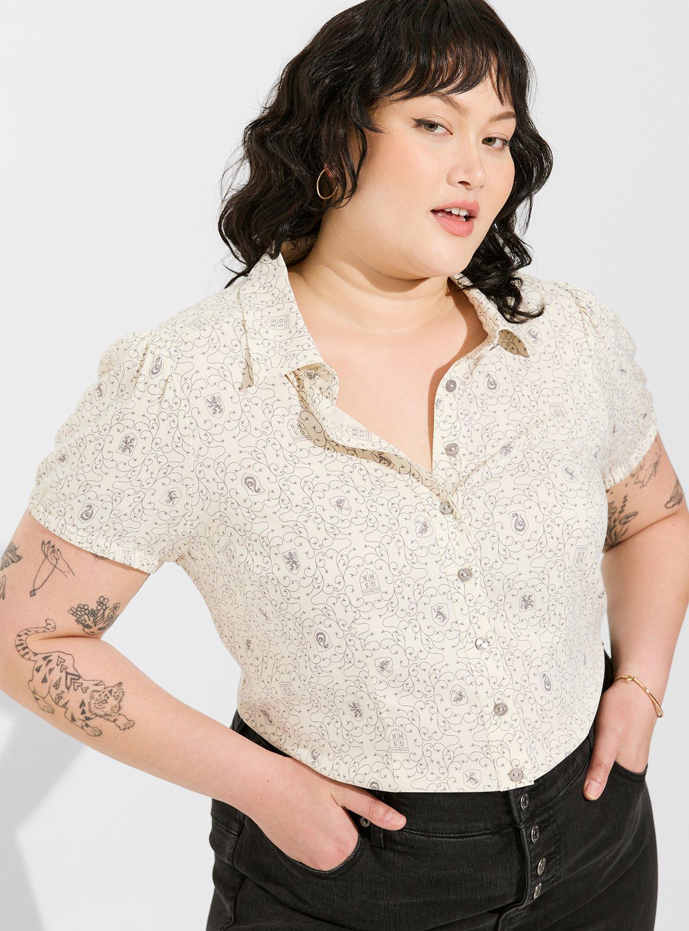 Warner Bros Harry Potter Stretch Challis Collared Puff Sleeve Blouse, MULTI, hi-res