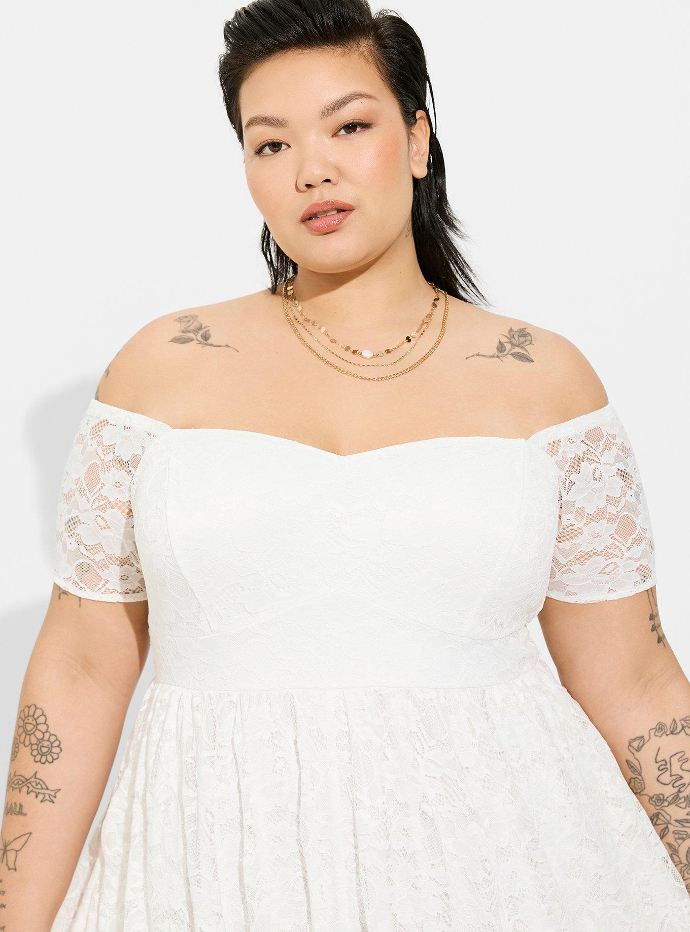 Lace off the hot sale shoulder skater dress