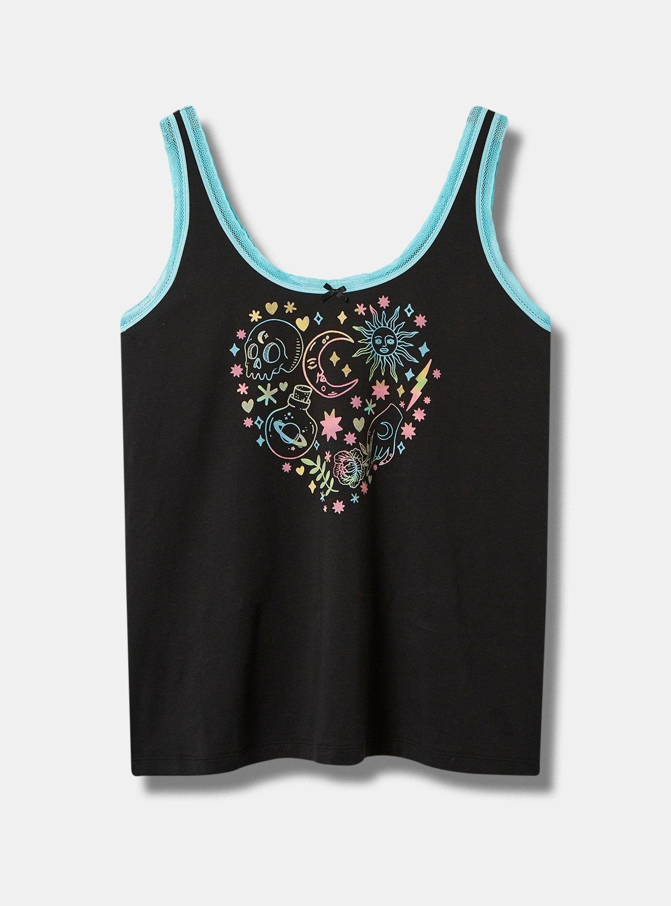 Plus Size Cotton Lace Trim Sleep Tank, MYSTICAL HEART DEEP BLACK, hi-res