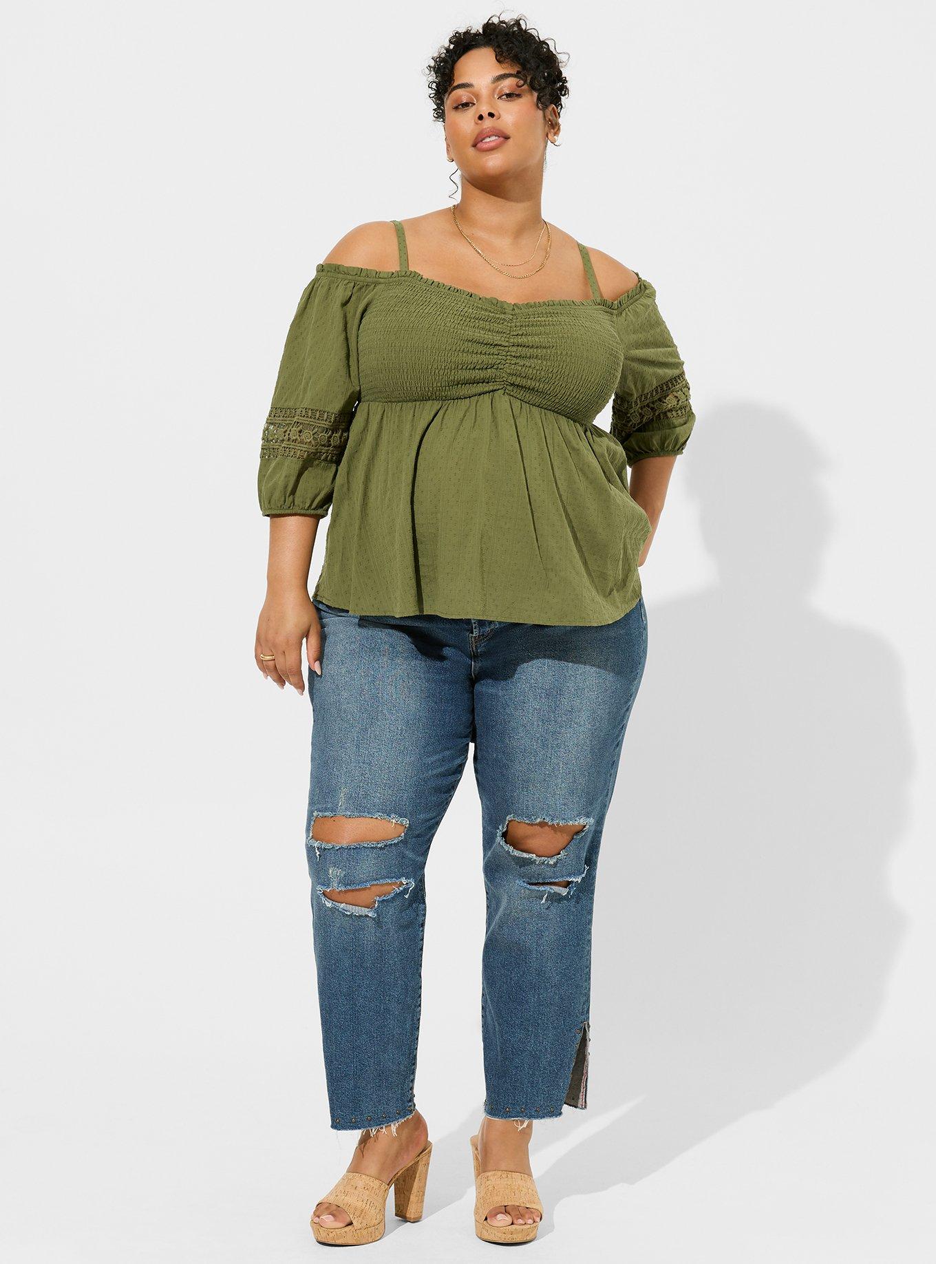 Front Tie 3/4 Sleeve Cold Shoulder Top