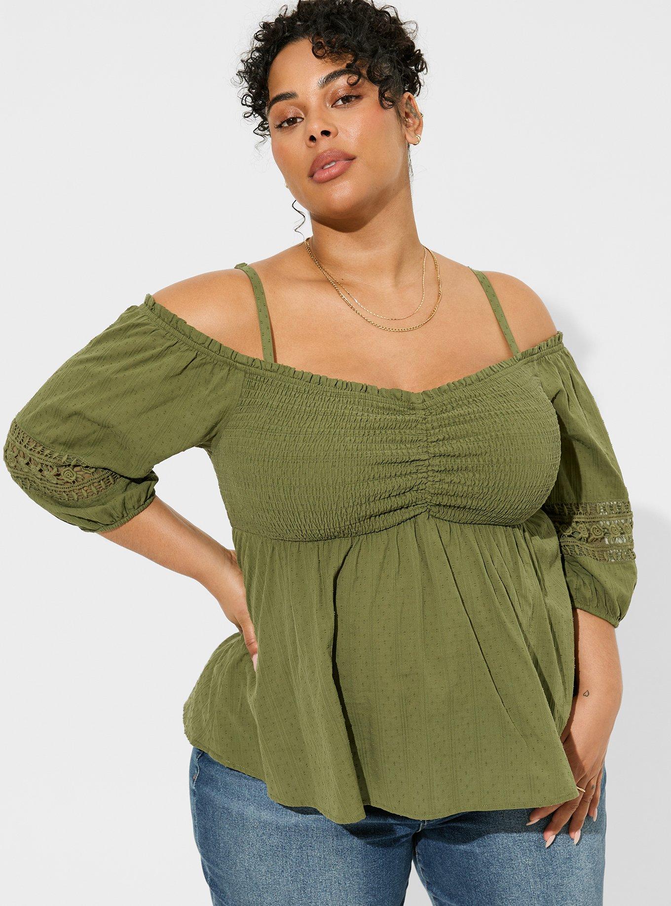 Front Tie 3/4 Sleeve Cold Shoulder Top