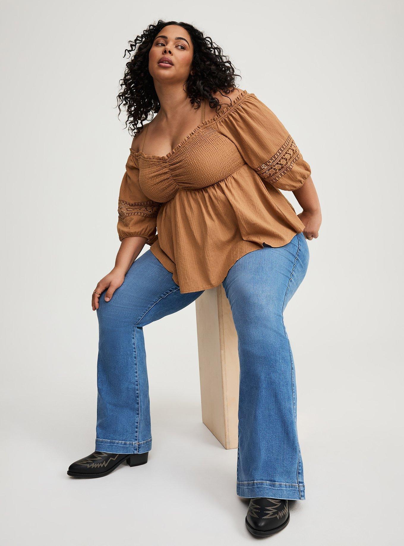 Front Tie 3/4 Sleeve Cold Shoulder Top