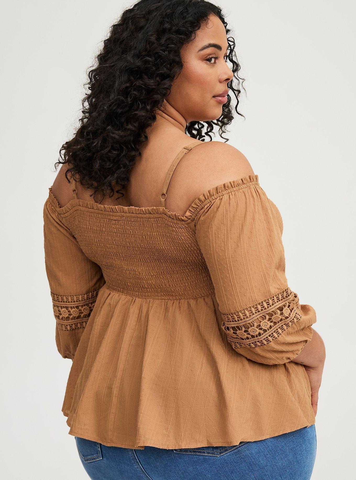 Front Tie 3/4 Sleeve Cold Shoulder Top