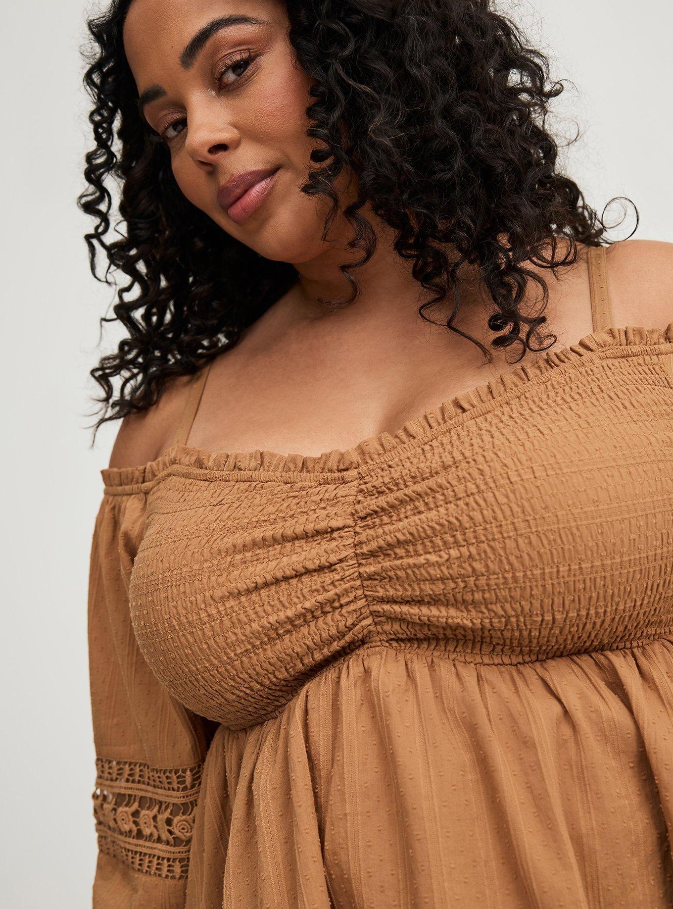Front Tie 3/4 Sleeve Cold Shoulder Top