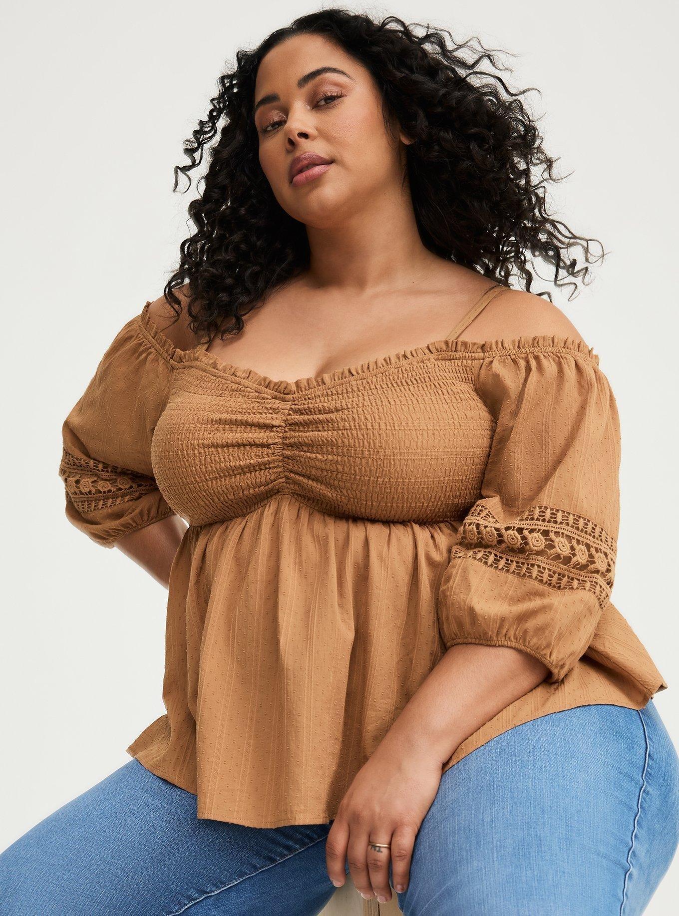 Front Tie 3/4 Sleeve Cold Shoulder Top