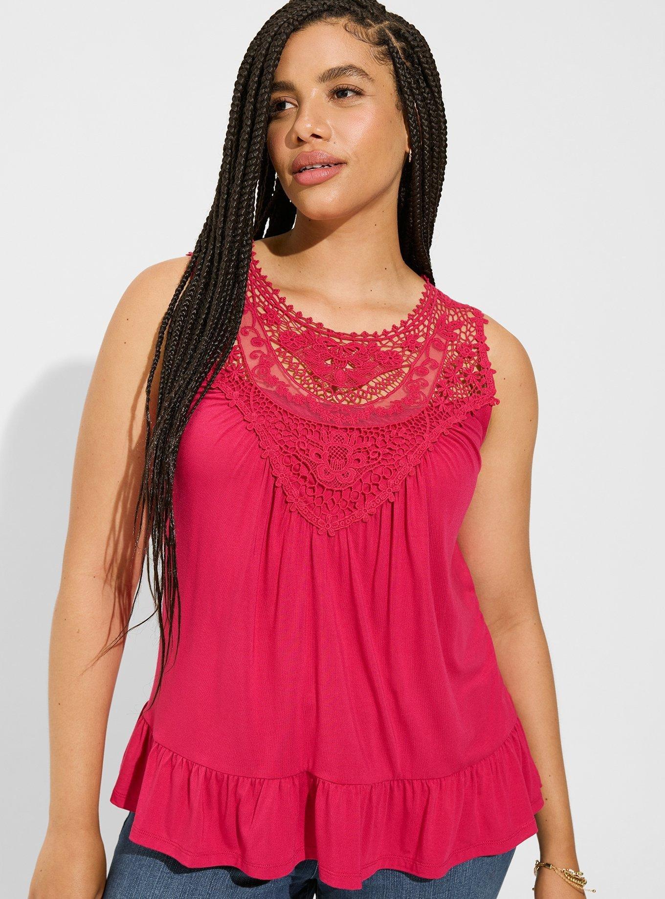 Crochet Yoke Ruffle Shldr Tank