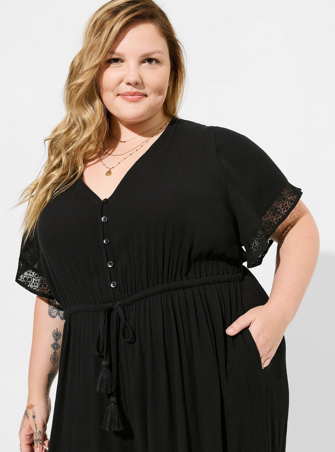 Plus Size - Festi Gauze & Crochet Lace Wide Leg Jumpsuit - Torrid