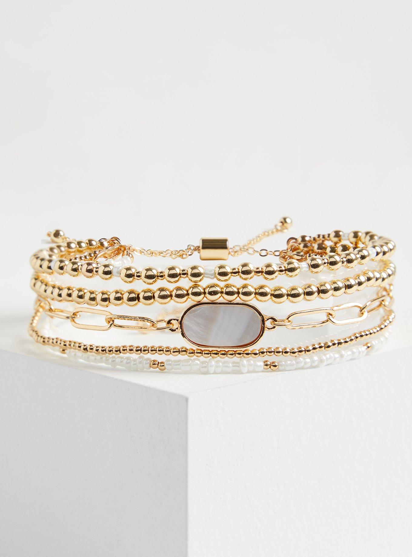 Plus Size Pearl Multi Link Bracelet Stack, GOLD, hi-res
