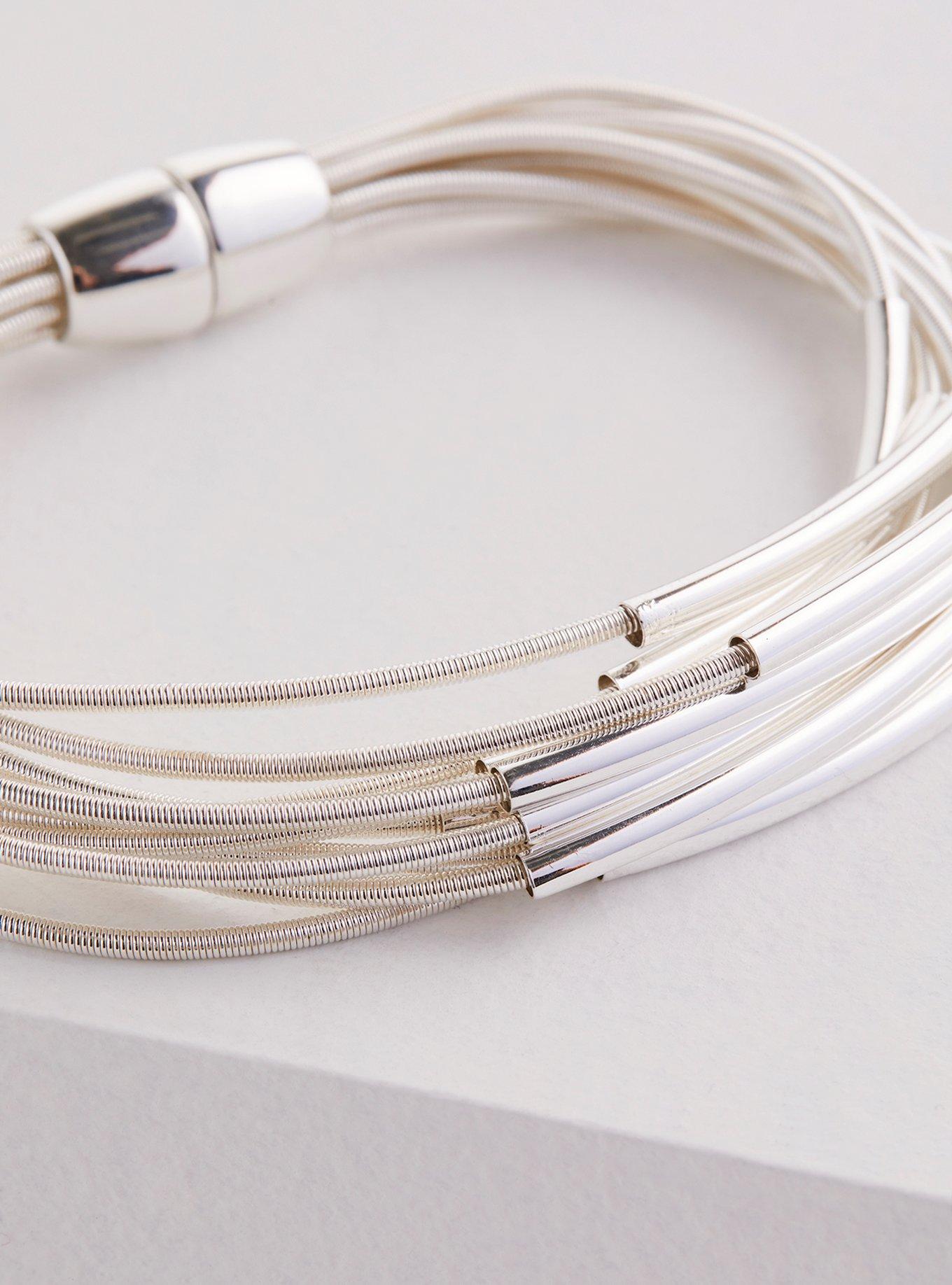 Plus Size Metal Stretch Magnetic Bracelet, SILVER, alternate