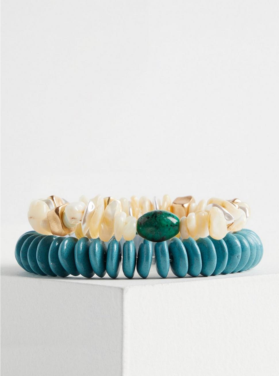 Shell And Stone Stretch Bracelets, MULTI, hi-res