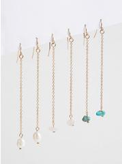 Plus Size Pearl And Stone Linear Earring Set, , hi-res