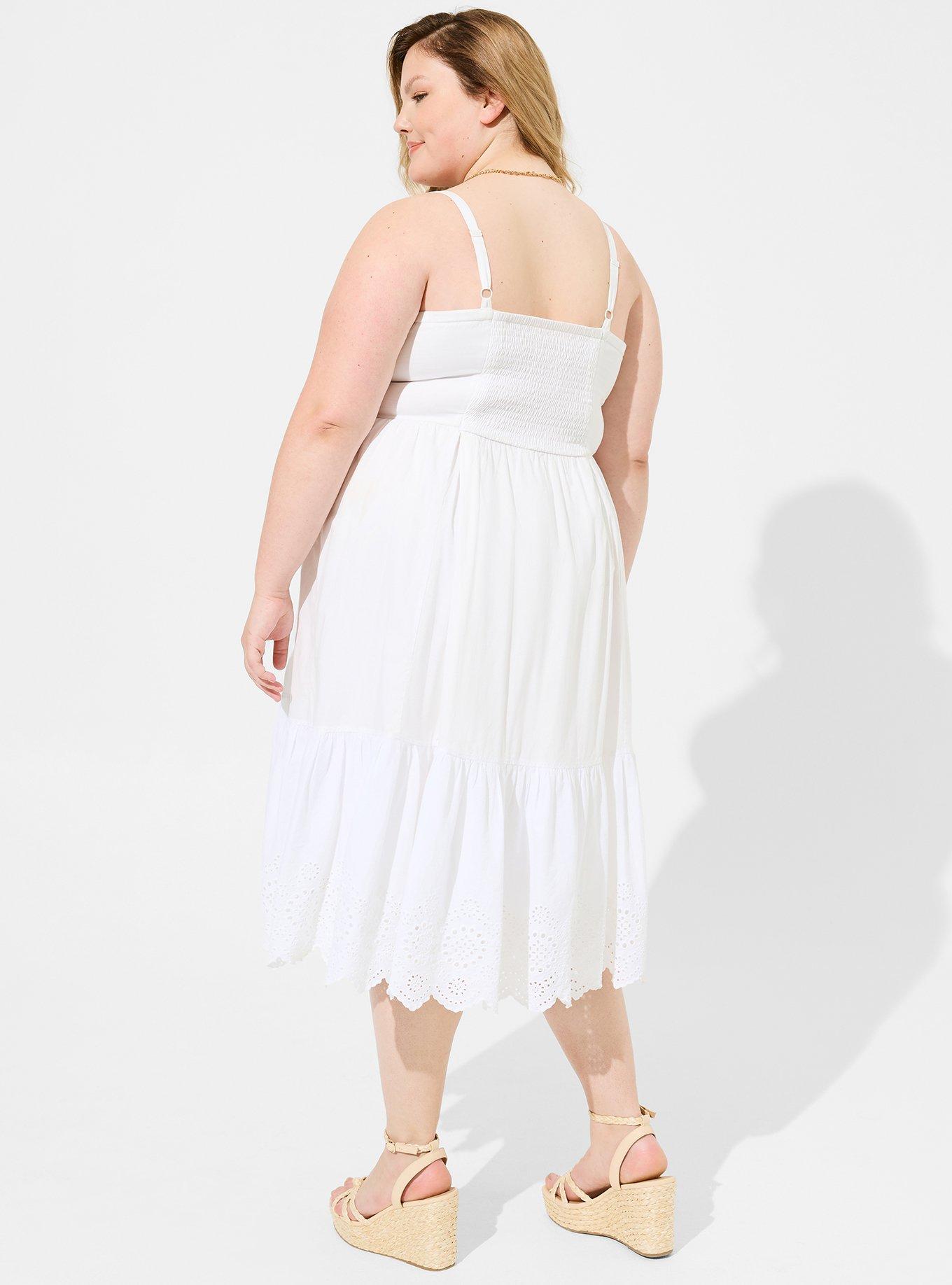 Plus Size Festi Eyelet & Gauze Button Front Midi Dress, WHITE, alternate