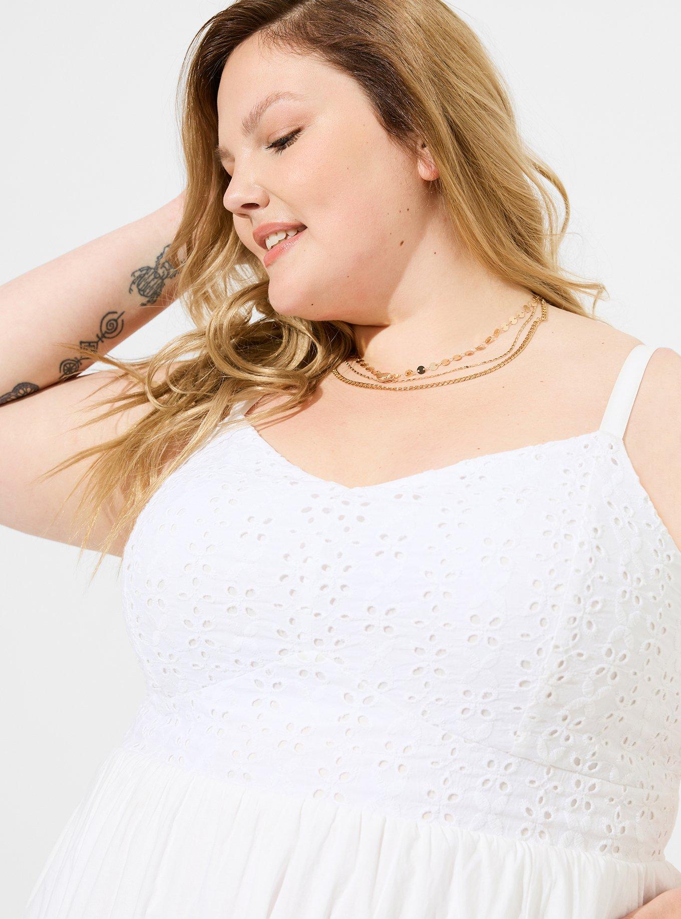 Plus Size Festi Eyelet & Gauze Button Front Midi Dress, WHITE, alternate