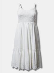 Plus Size Festi Eyelet & Gauze Button Front Midi Dress, WHITE, hi-res