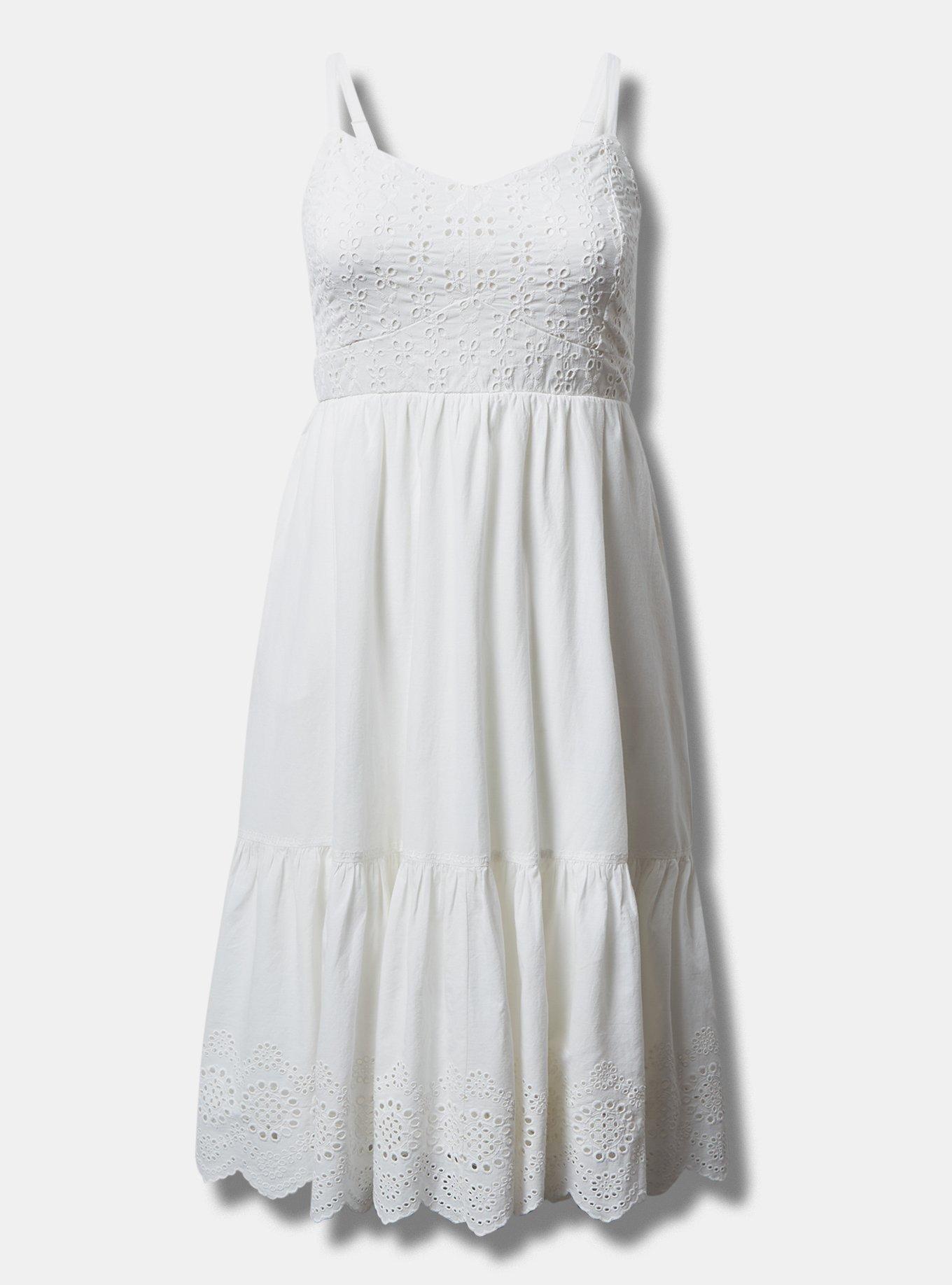 Plus Size Festi Eyelet & Gauze Button Front Midi Dress, WHITE, hi-res