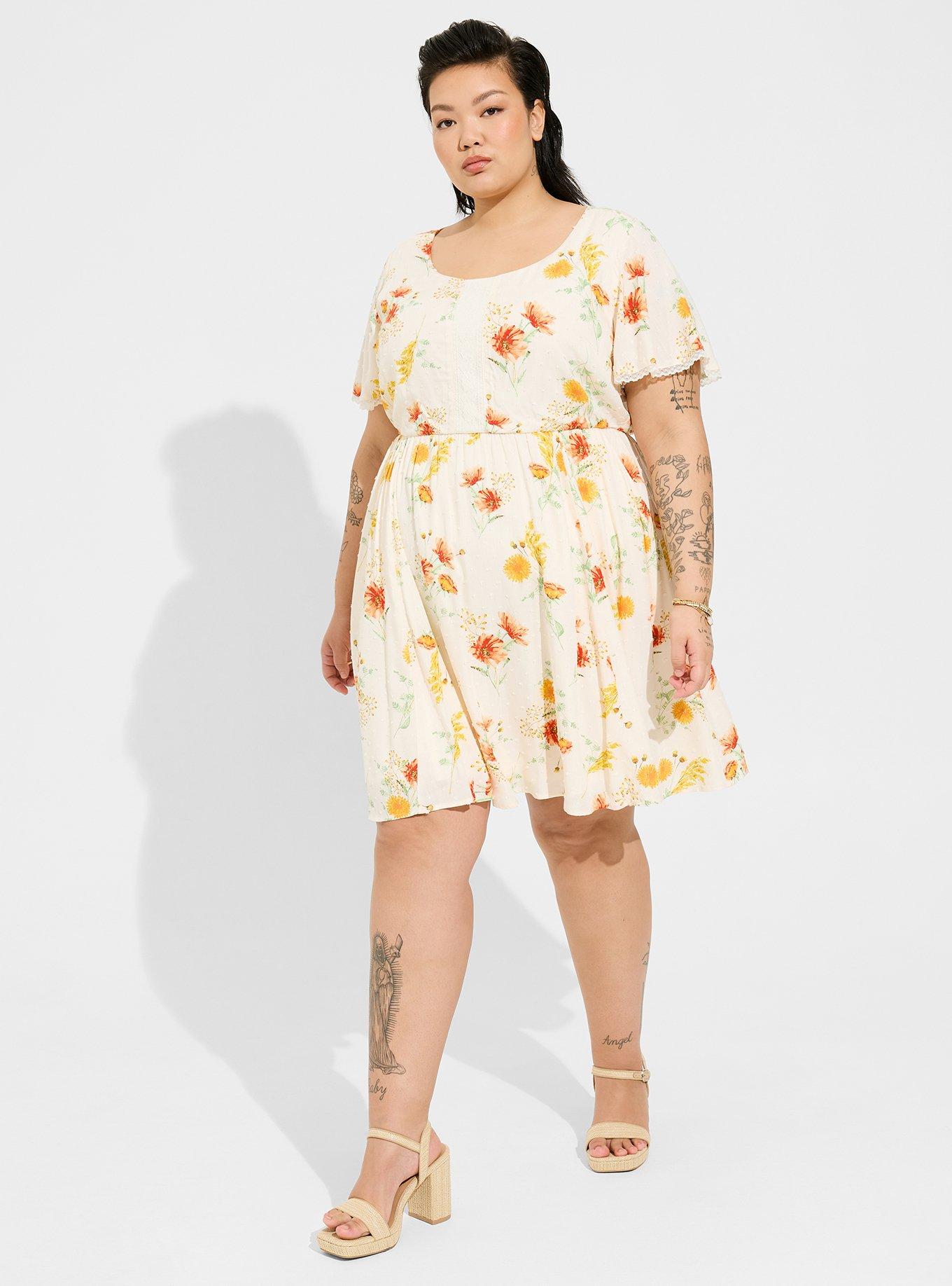 Plus Size Mini Swiss Dot Tunic Center Pleat Dress Torrid