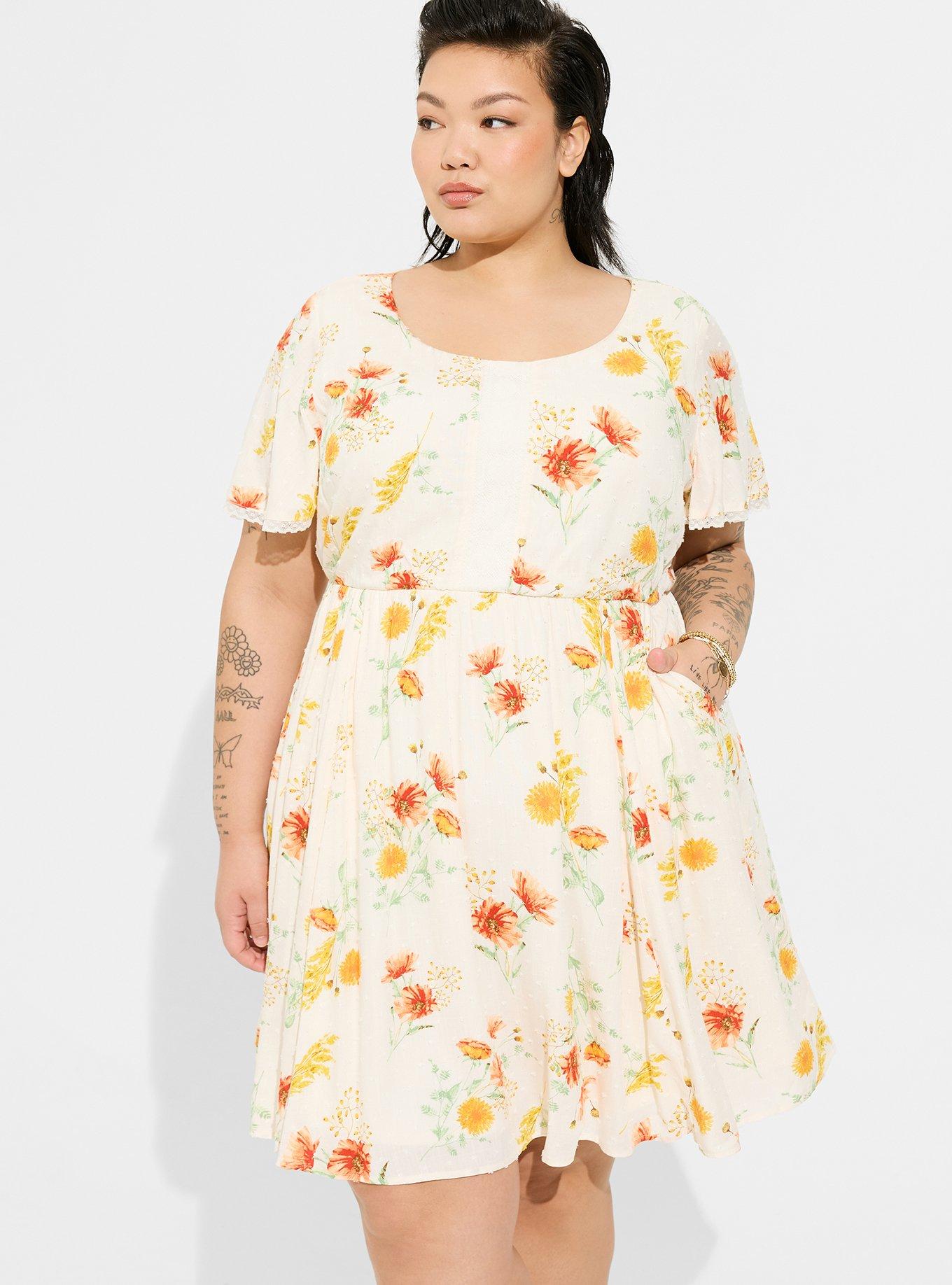 Plus Size Mini Swiss Dot Tunic Center Pleat Dress Torrid