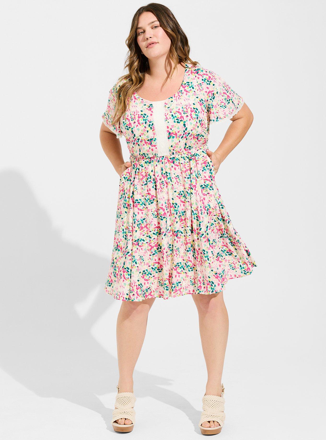 Plus Size Mini Swiss Dot Tunic Center Pleat Dress Torrid