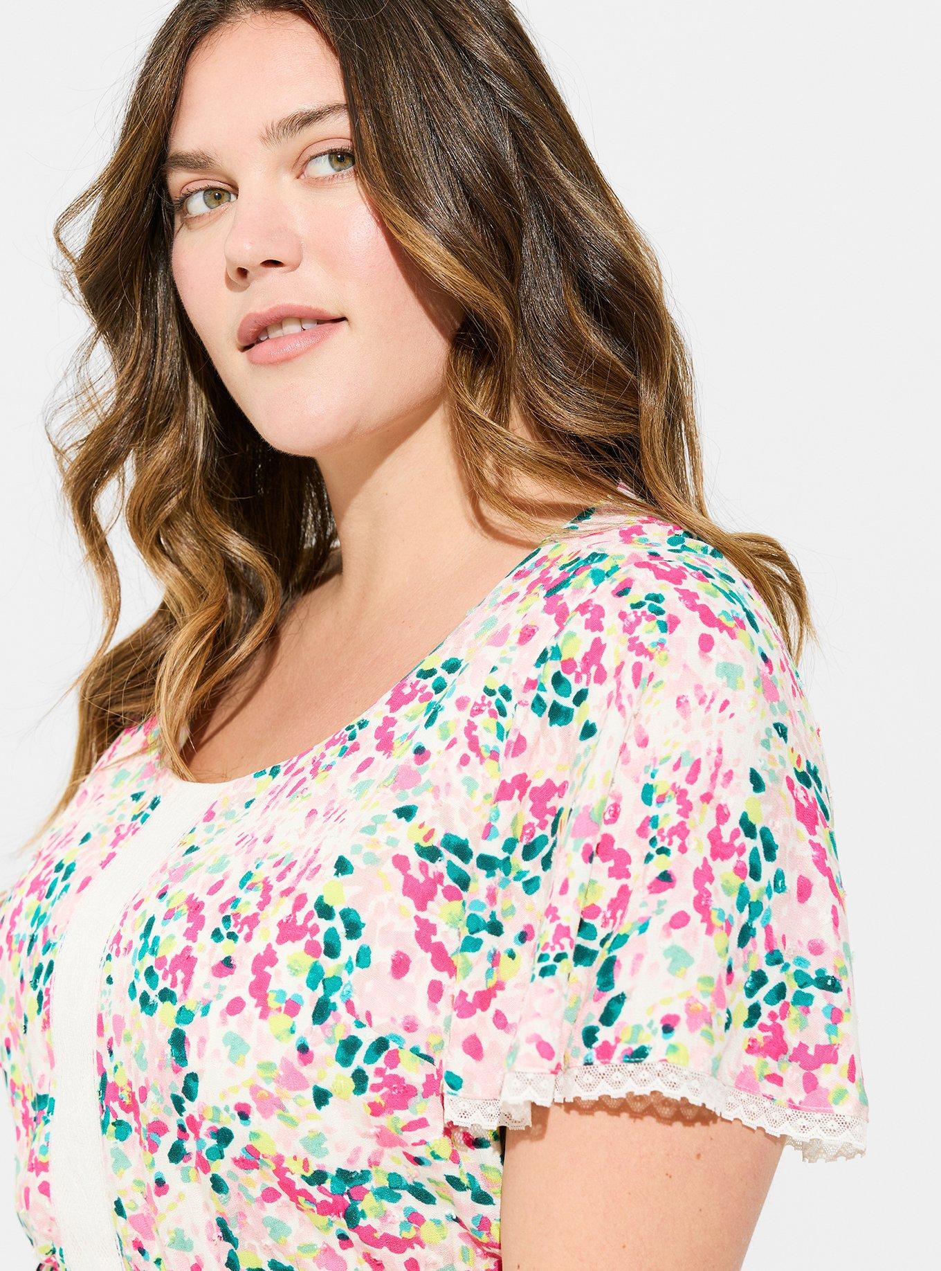Plus Size Mini Swiss Dot Tunic Center Pleat Dress, SEA GLASS PATH, alternate
