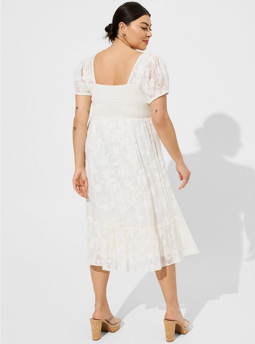 Midi Cotton Clip Dot Lace Up Smocked Dress, PRISTINE, alternate