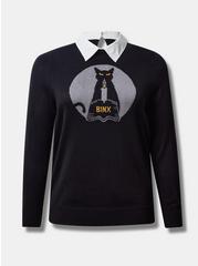 Plus Size Disney Hocus Pocus Binx Collared Pullover Sweater, DEEP BLACK, hi-res