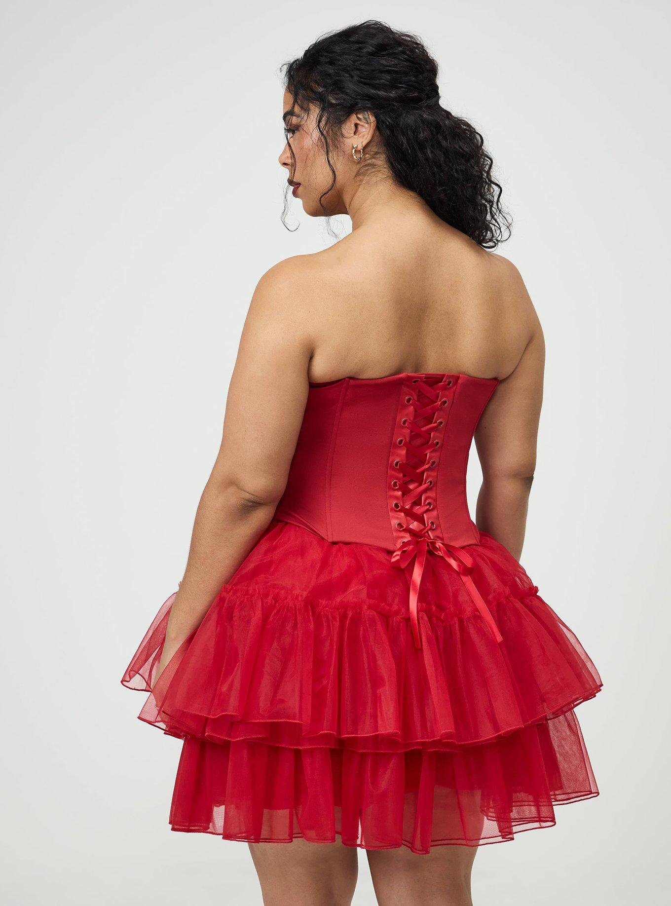 Plus Size Halloween Zip-Front Corset, JESTER RED, alternate