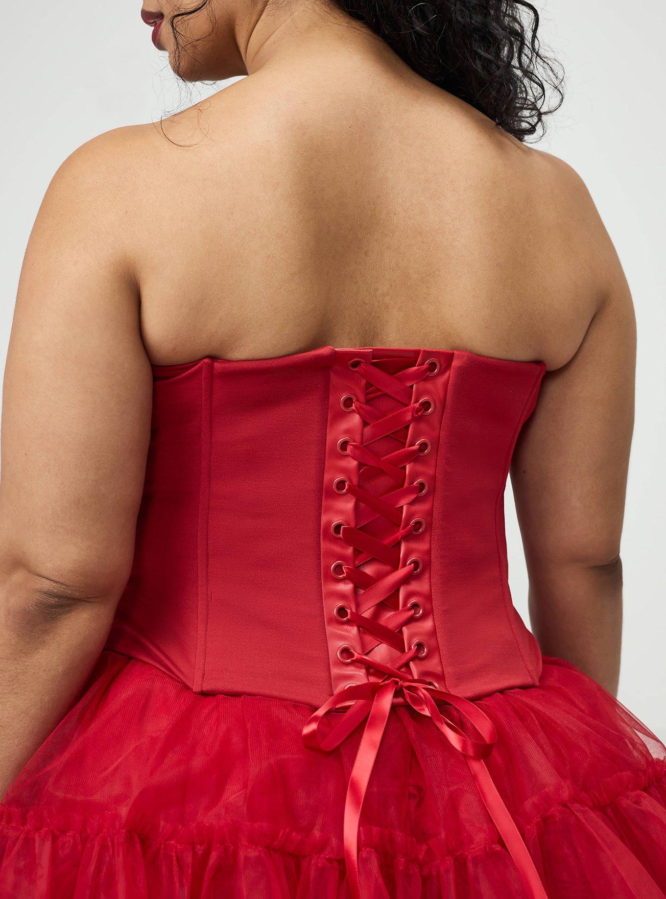 Plus Size Halloween Zip-Front Corset, JESTER RED, alternate