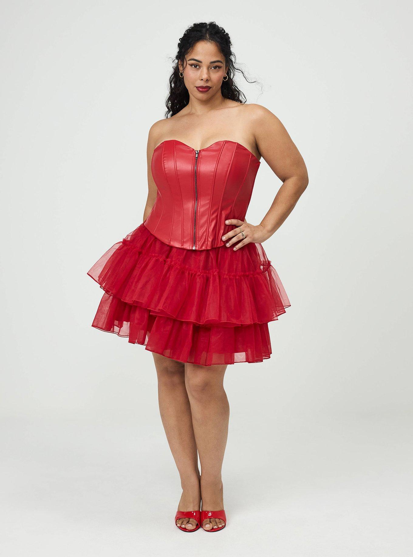 Plus Size Halloween Zip-Front Corset, JESTER RED, alternate