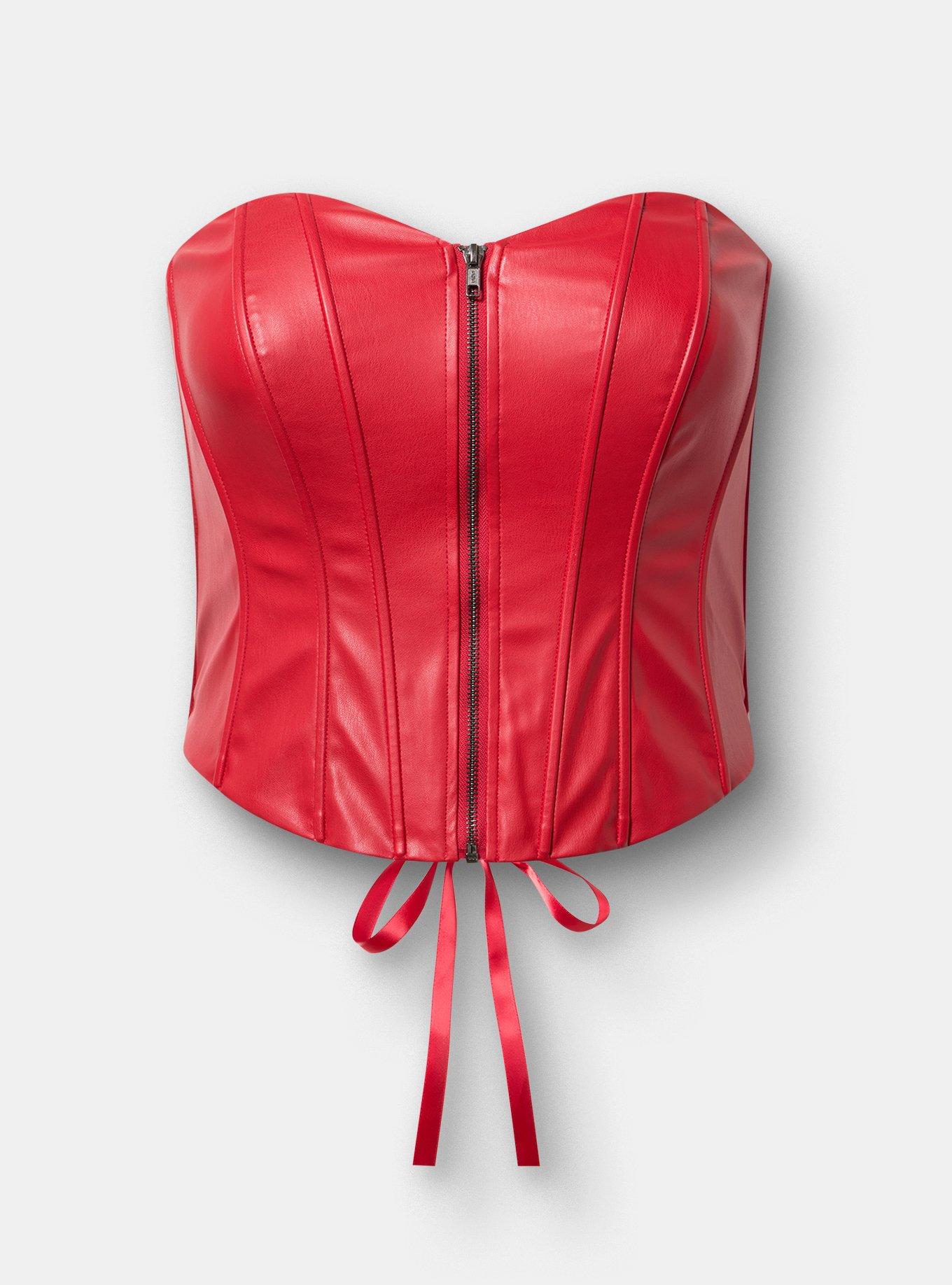 Plus Size Halloween Zip-Front Corset, JESTER RED, flat