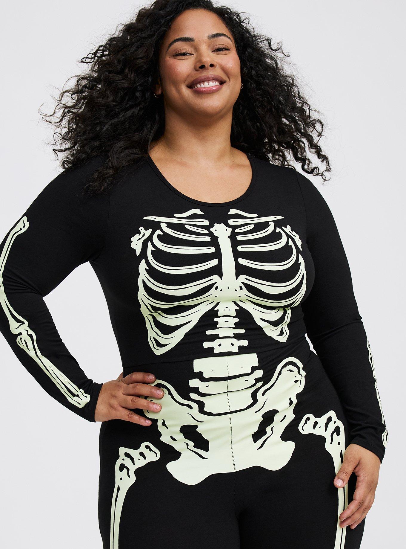 Skeleton Glow In The Dark Long Sleeve Bodysuit, DEEP BLACK, alternate