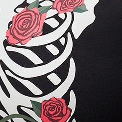 Plus Size Skeleton Long Sleeve Bodysuit, DAY OF ROSES SKELETON DEEP BLACK, swatch