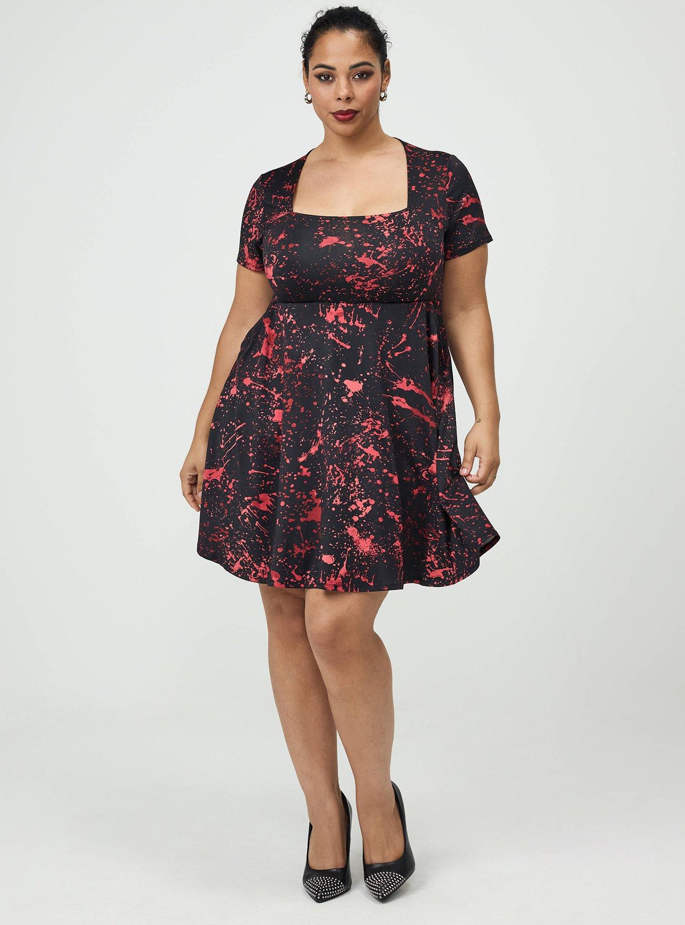 Halloween Blood Splatter A-Line Dress, SPILLED BLOOD DEEP BLACK, hi-res