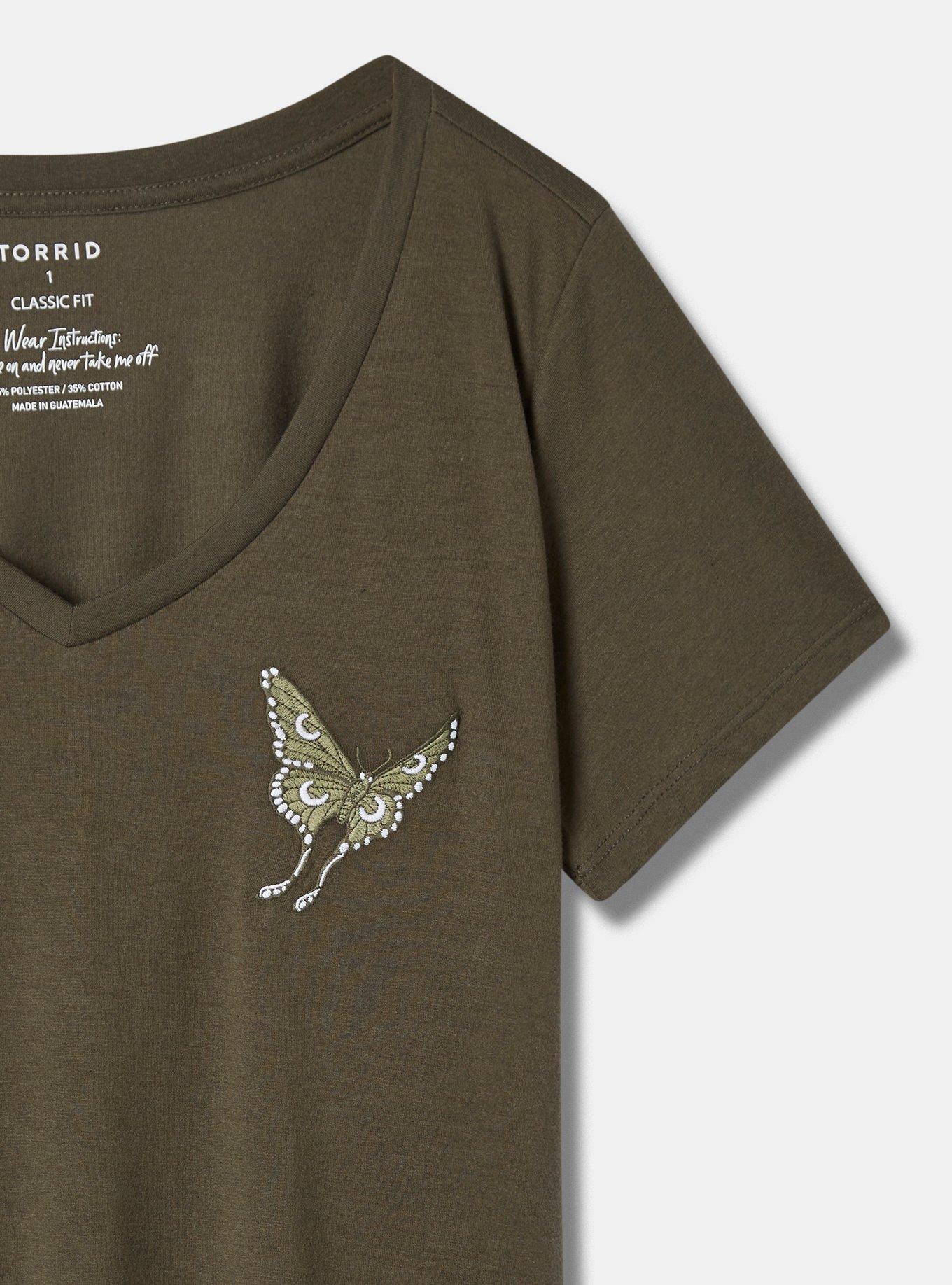 Butterfly Girlfriend Classic Fit V-Neck Embroidered Tee, DEEP DEPTHS, alternate