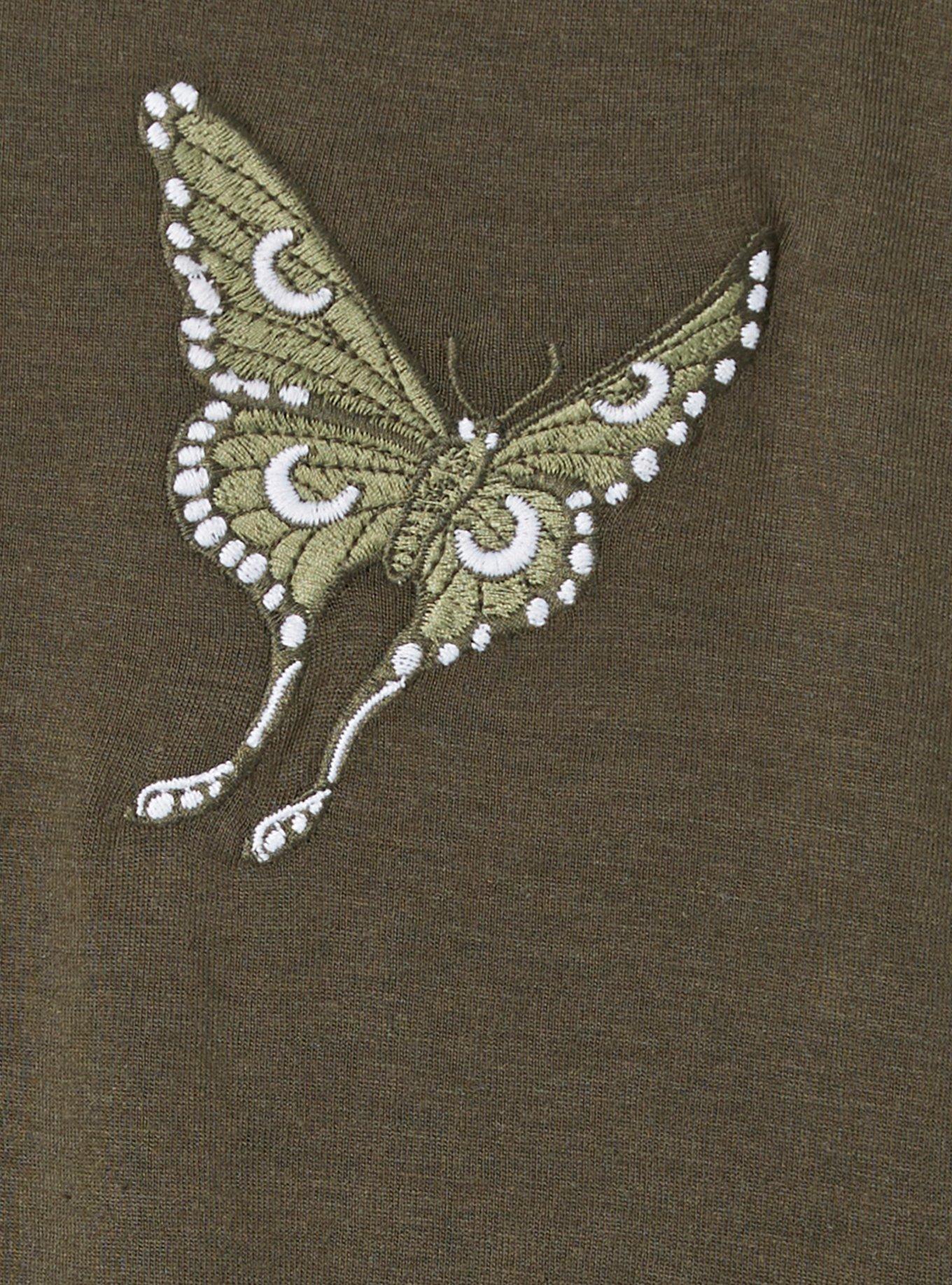 Butterfly Girlfriend Classic Fit V-Neck Embroidered Tee, DEEP DEPTHS, alternate