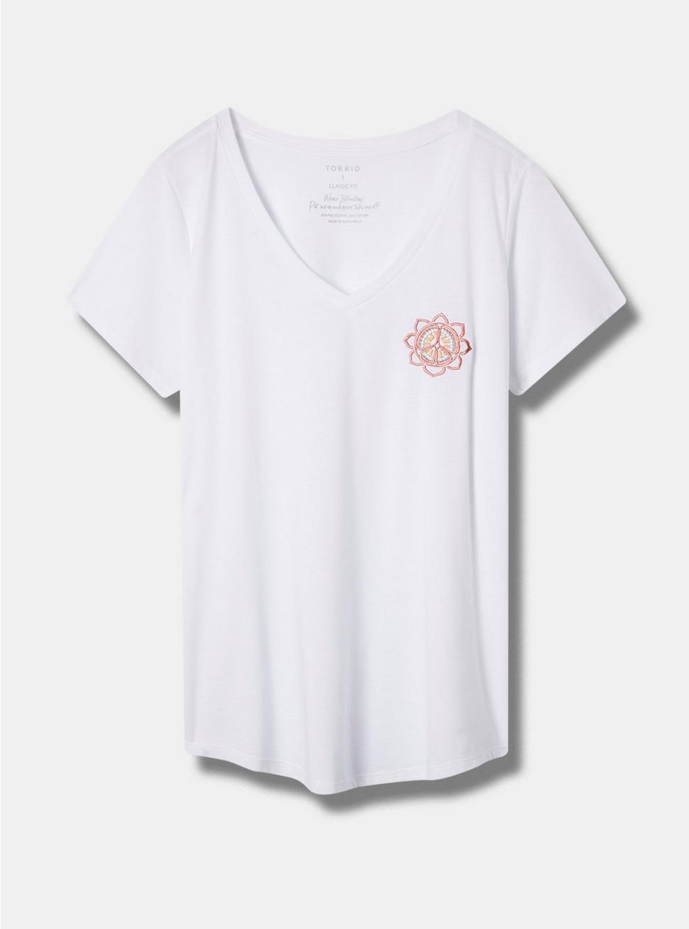 Hippy Face Girlfriend Classic Fit V-Neck Embroidered Tee, BRIGHT WHITE, hi-res