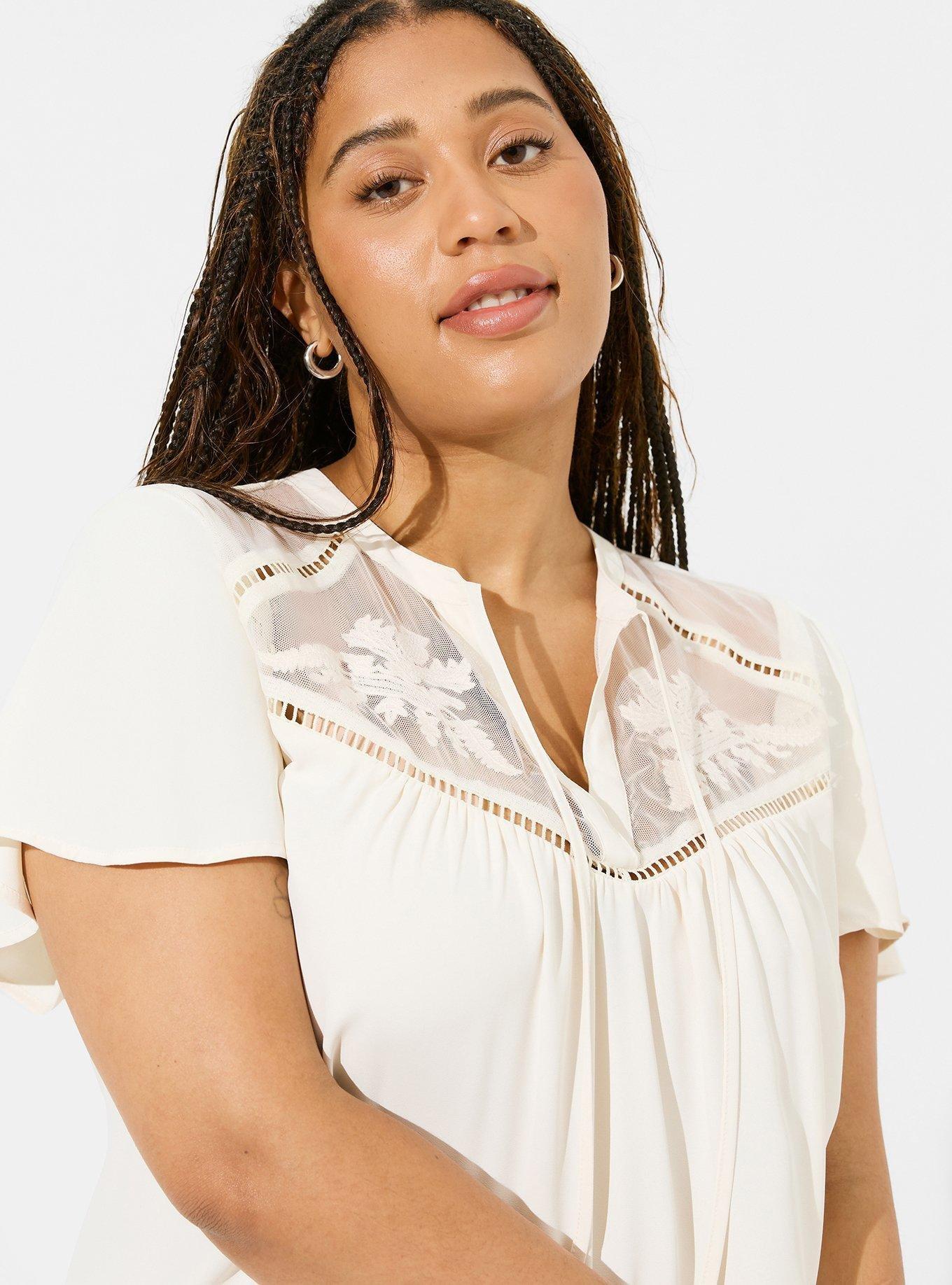 Outlander Thistle Embroidered Yoke Short Sleeve Blouse, IVORY, alternate