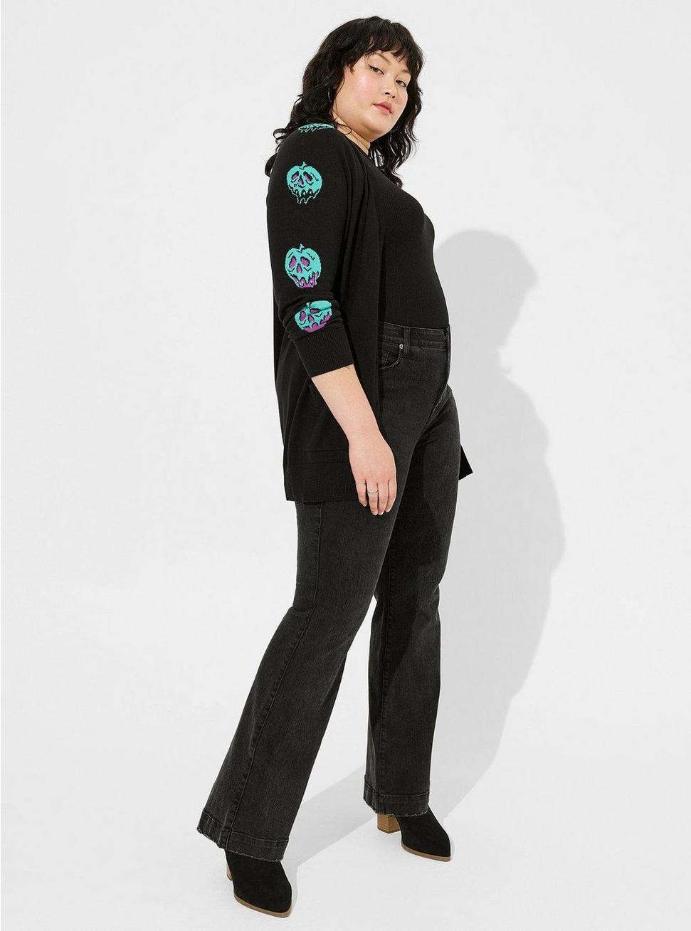 Plus Size Disney Poison Apple Intarsia Button Front Cardigan Sweater, DEEP BLACK, alternate