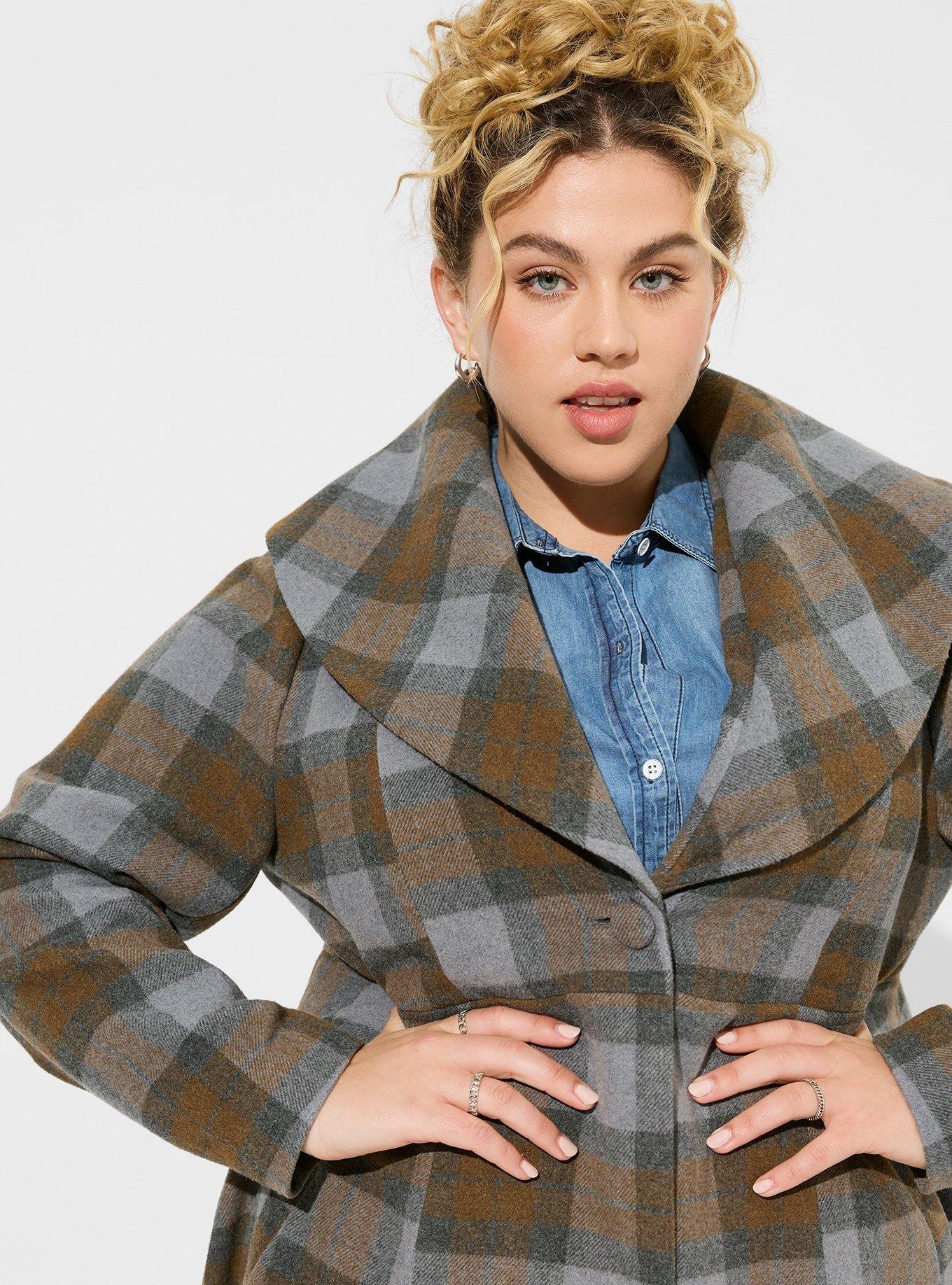 Plus size plaid wool on sale coat