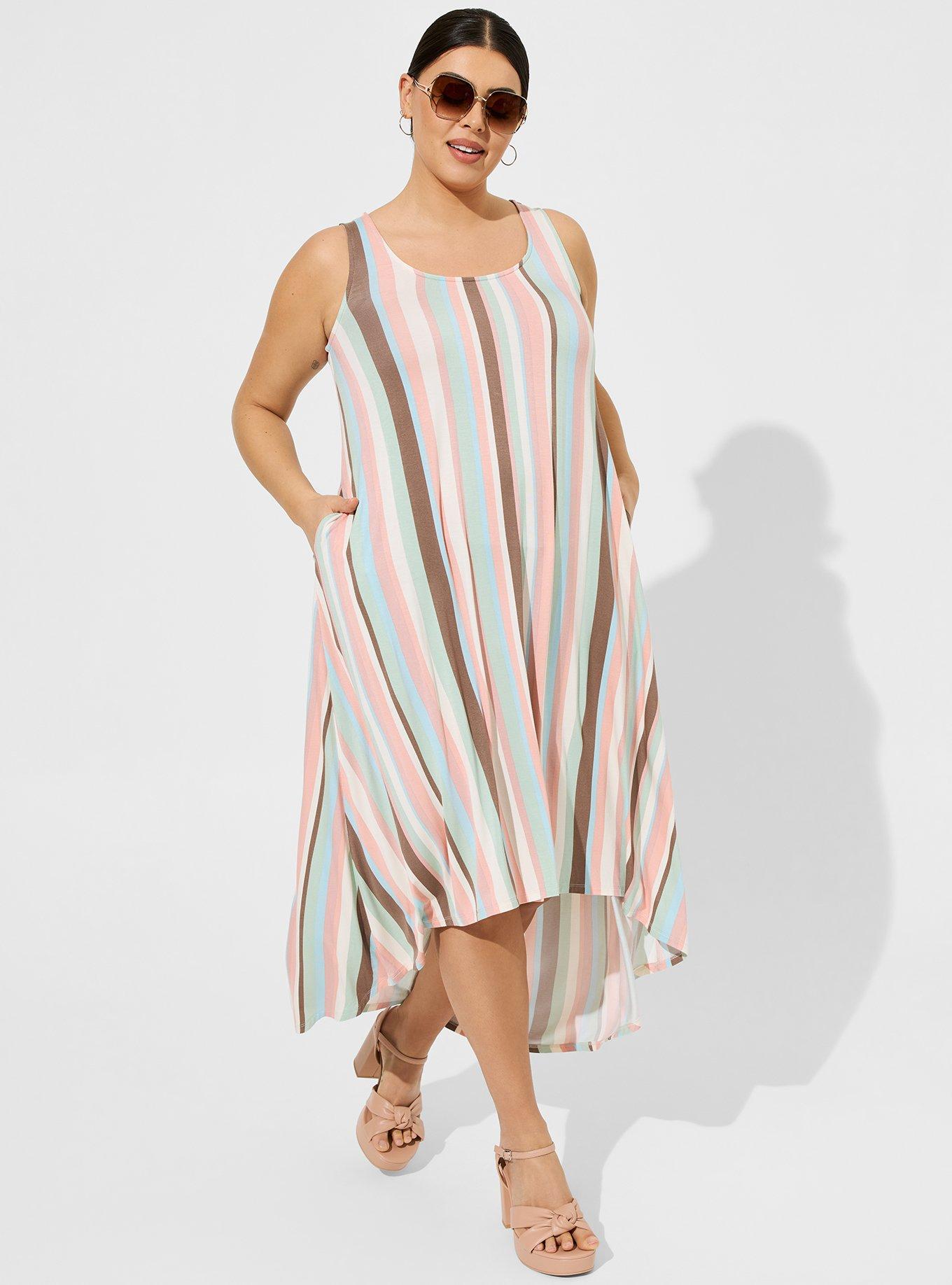 Maxi Jersey Hi Low Dress, OBVIOUSLY STRIPE PRISTINE, hi-res