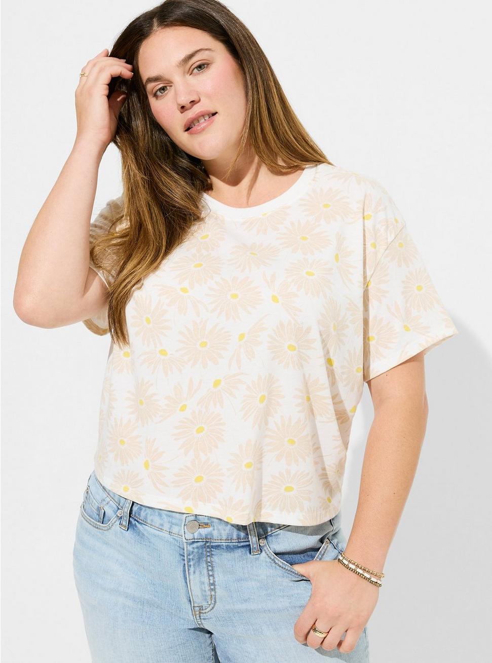 Relaxed Signature Jersey Crew Neck Crop Tee, WHITE FLORAL, alternate