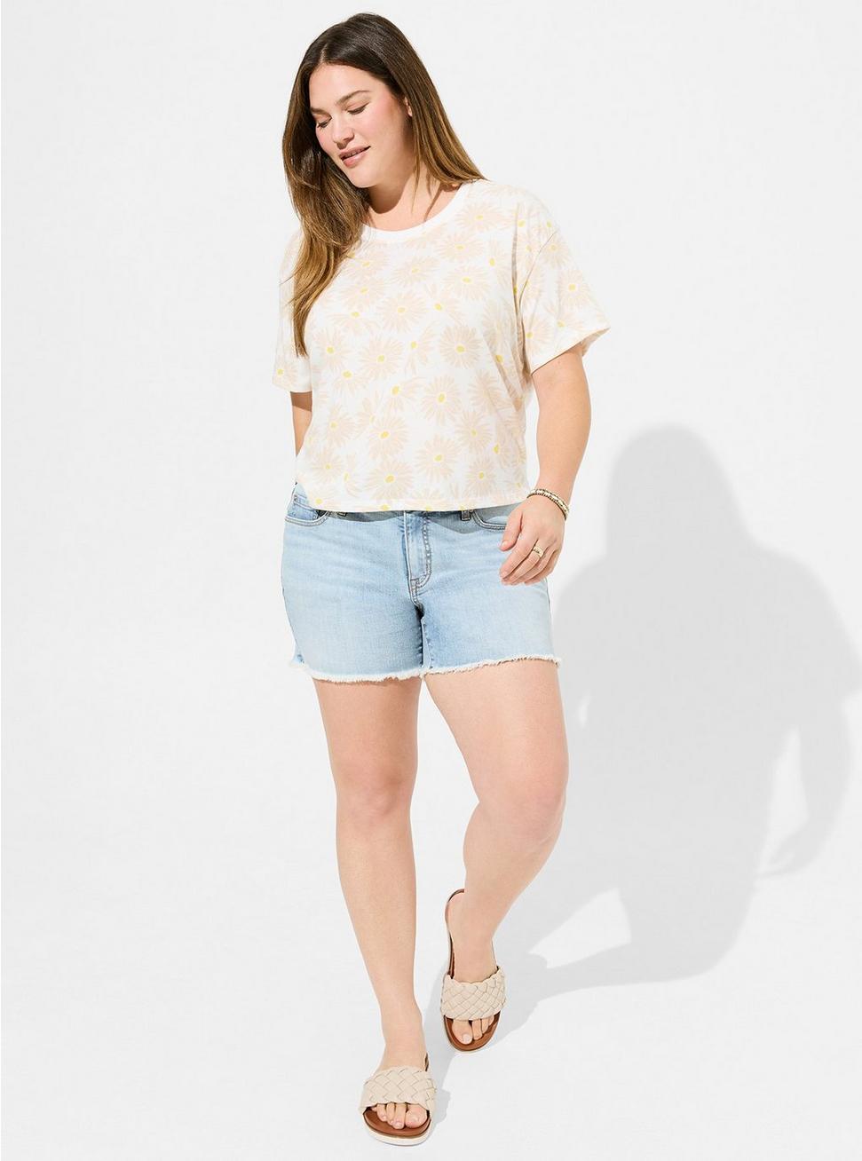 Relaxed Signature Jersey Crew Neck Crop Tee, WHITE FLORAL, hi-res