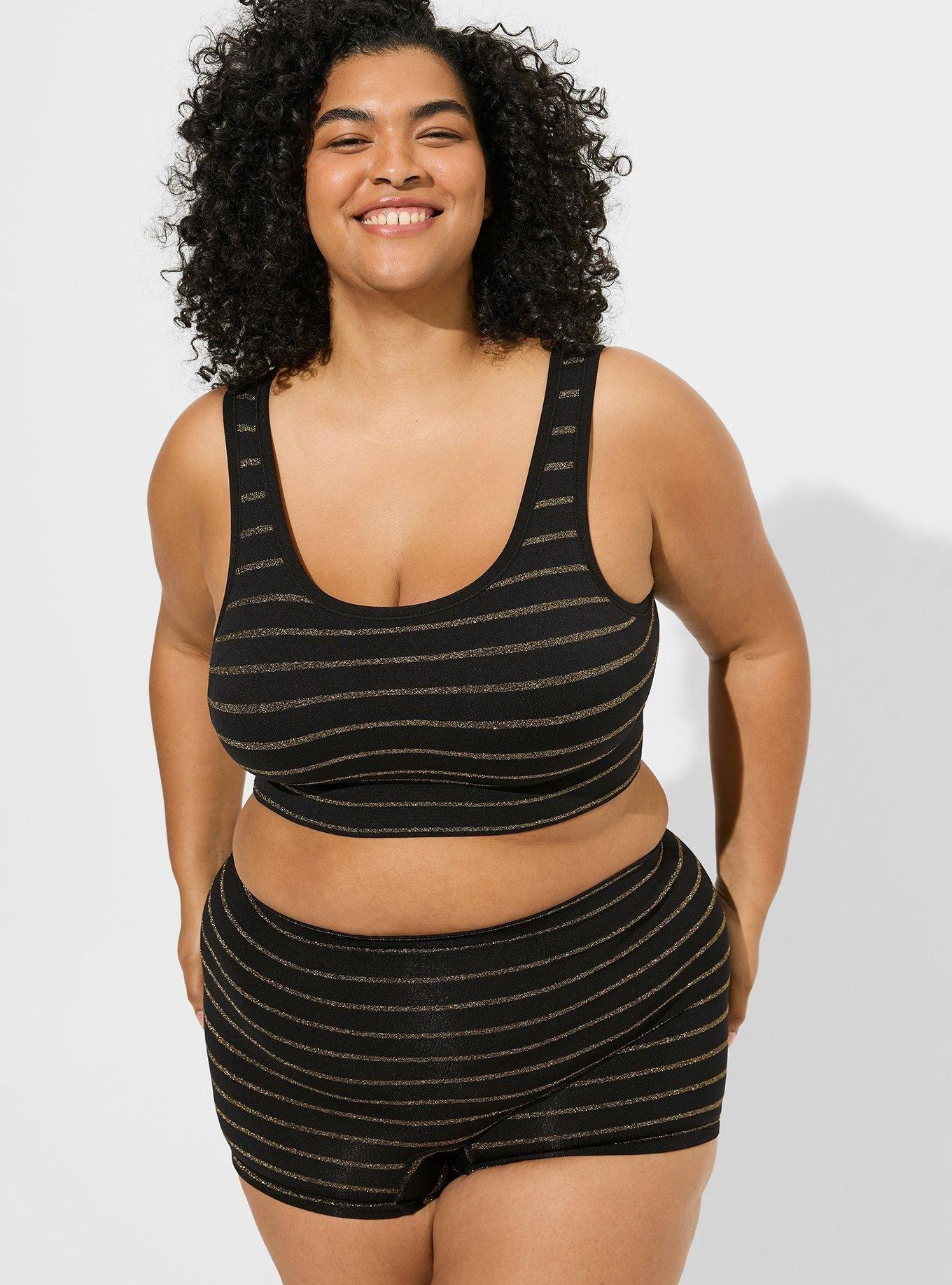 Unlined Seamless Lurex Scoop Bralette, GOLD RICH BLACK SHIMMER STRIPE, alternate