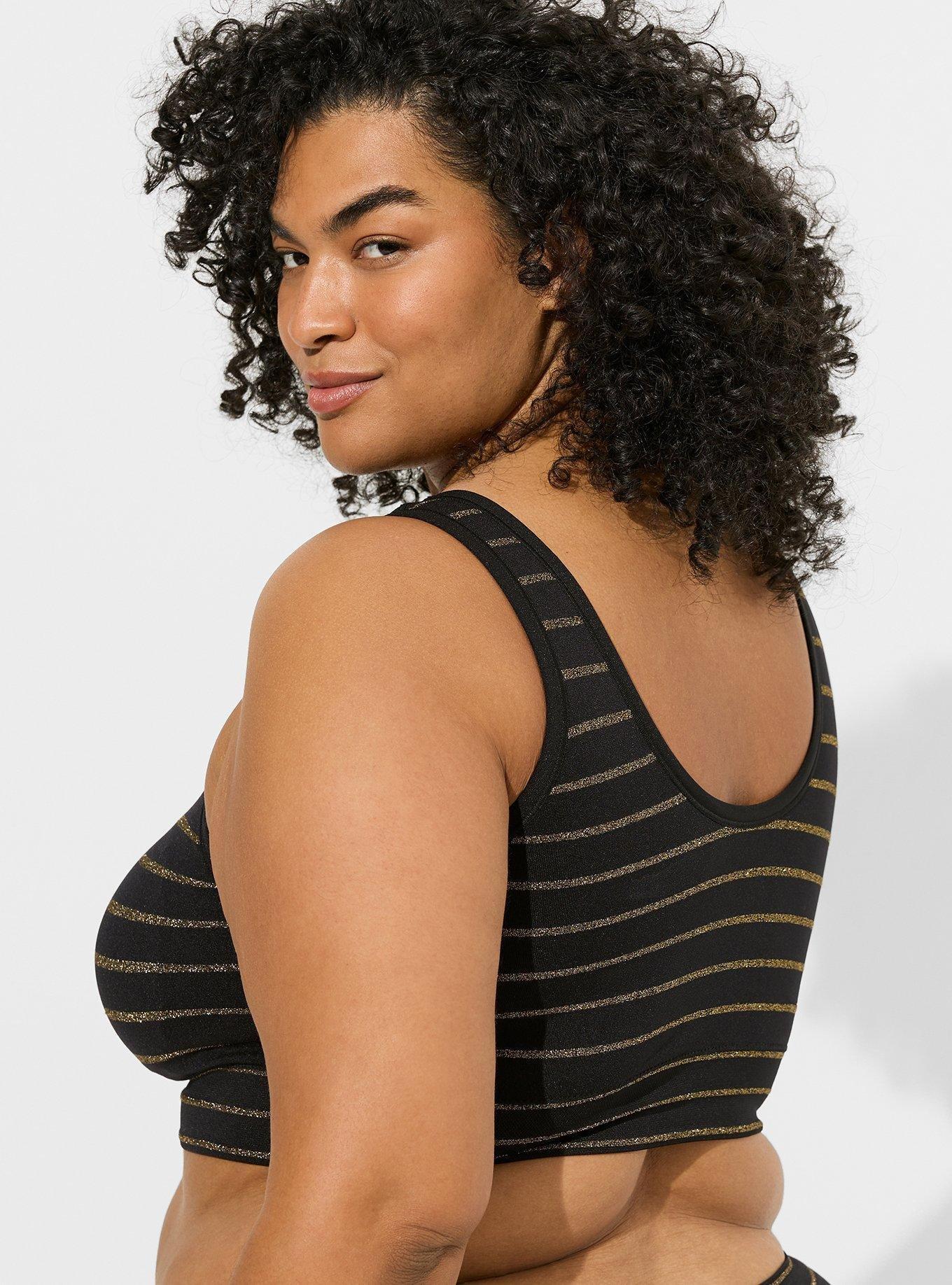 Unlined Seamless Lurex Scoop Bralette, GOLD RICH BLACK SHIMMER STRIPE, alternate
