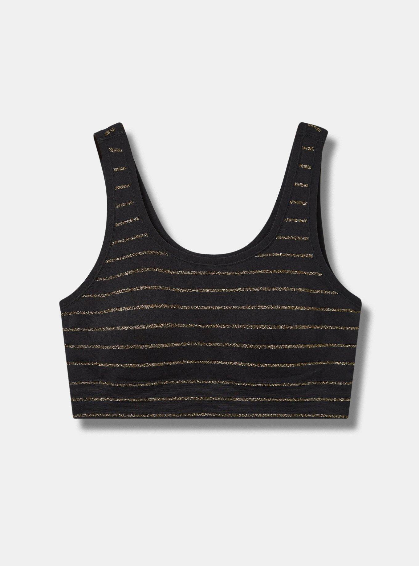 Unlined Seamless Lurex Scoop Bralette, GOLD RICH BLACK SHIMMER STRIPE, hi-res