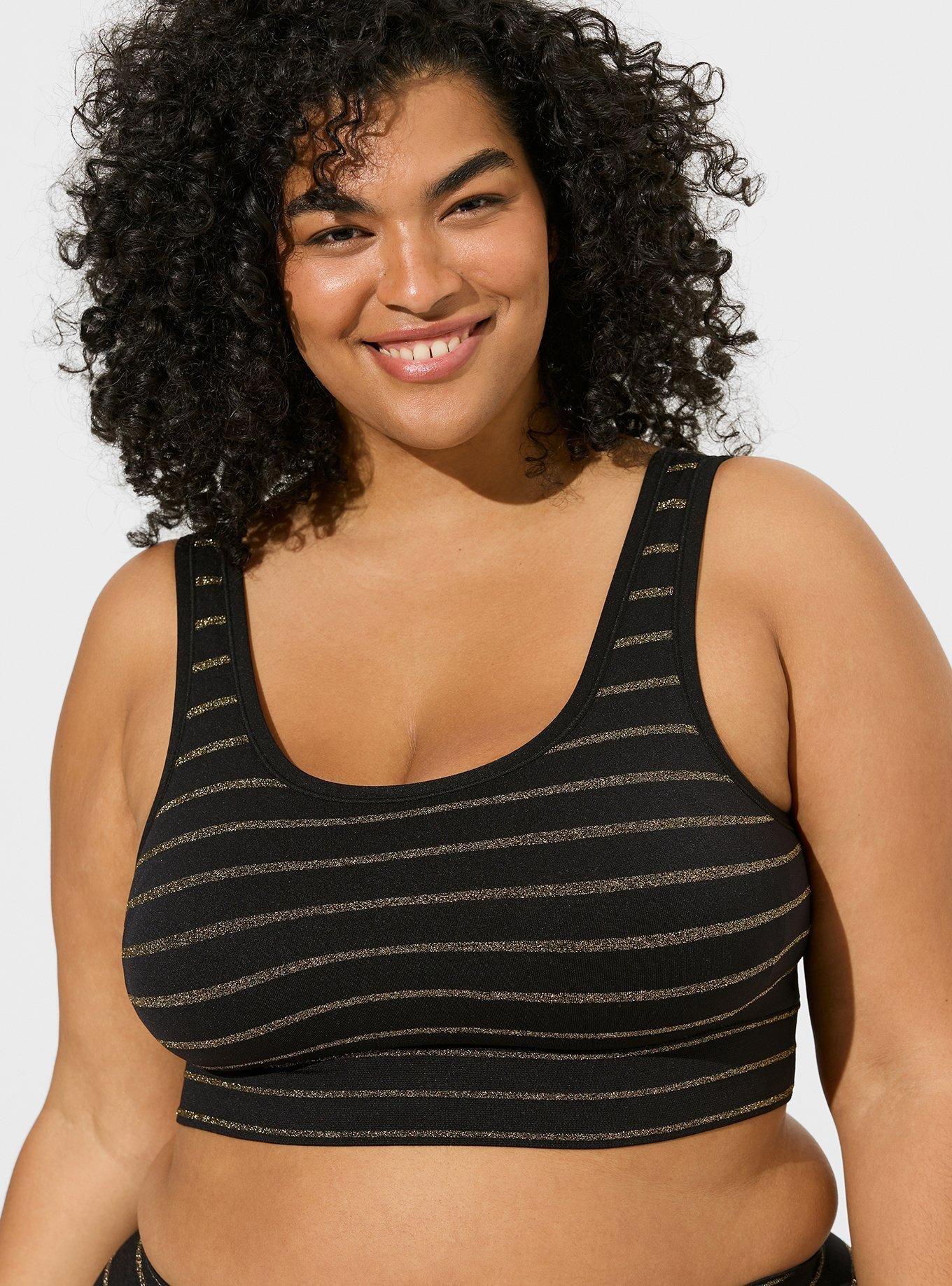 Unlined Seamless Lurex Scoop Bralette, GOLD RICH BLACK SHIMMER STRIPE, hi-res