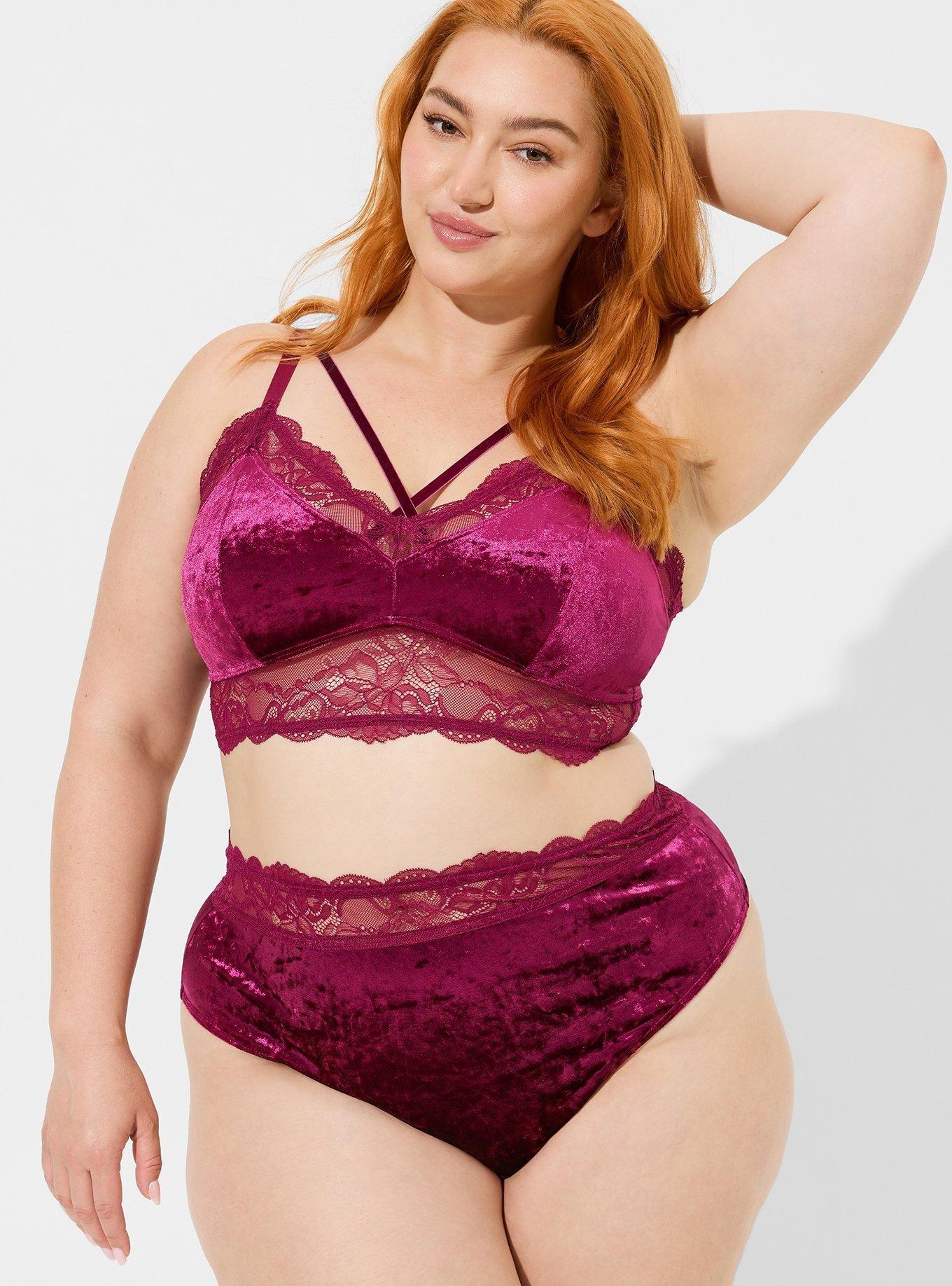 Plus Size - Crushed Velour Lace Triangle Bralette - Torrid