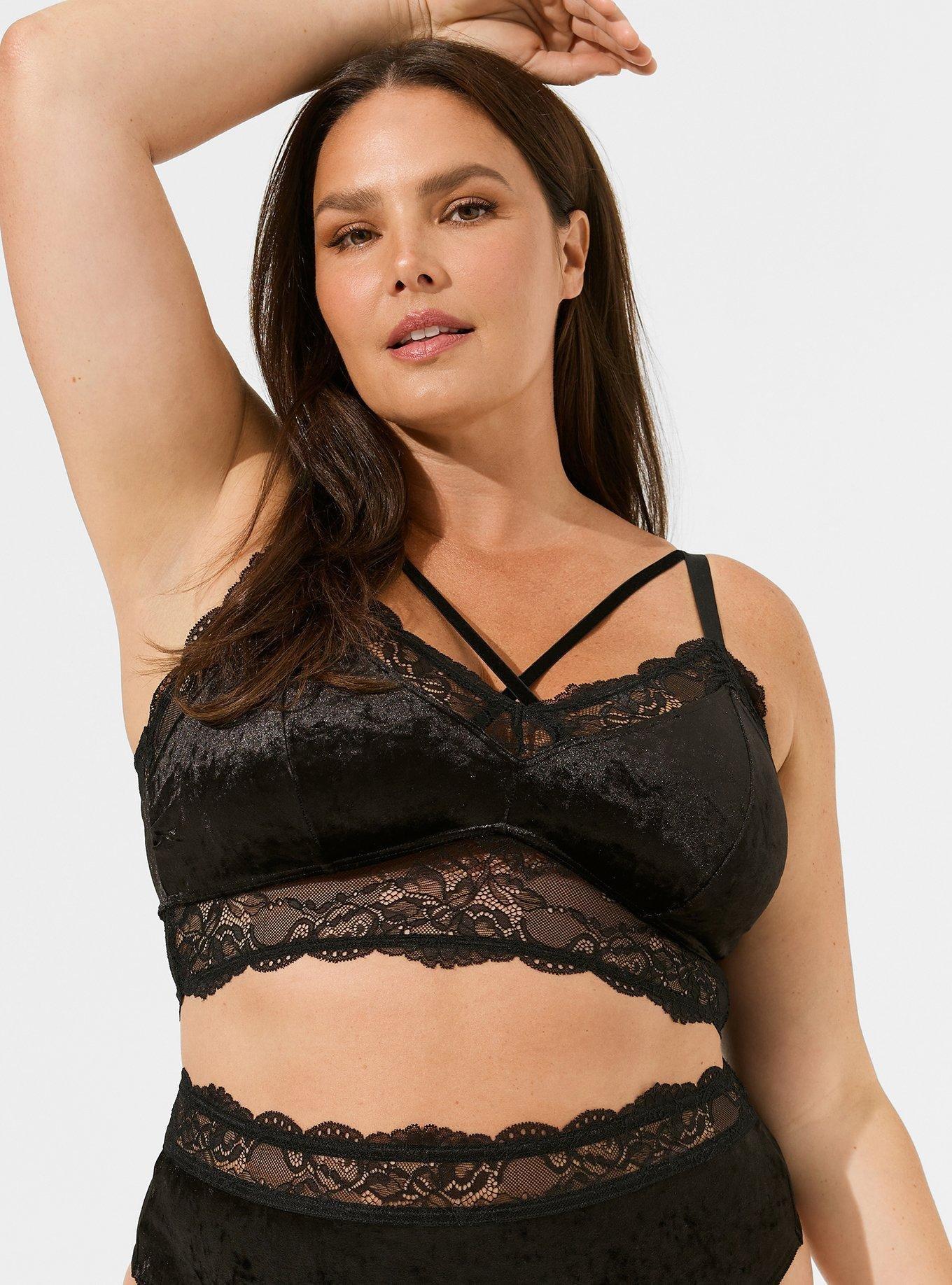 Plus Size - Crushed Velour Lace Triangle Bralette - Torrid