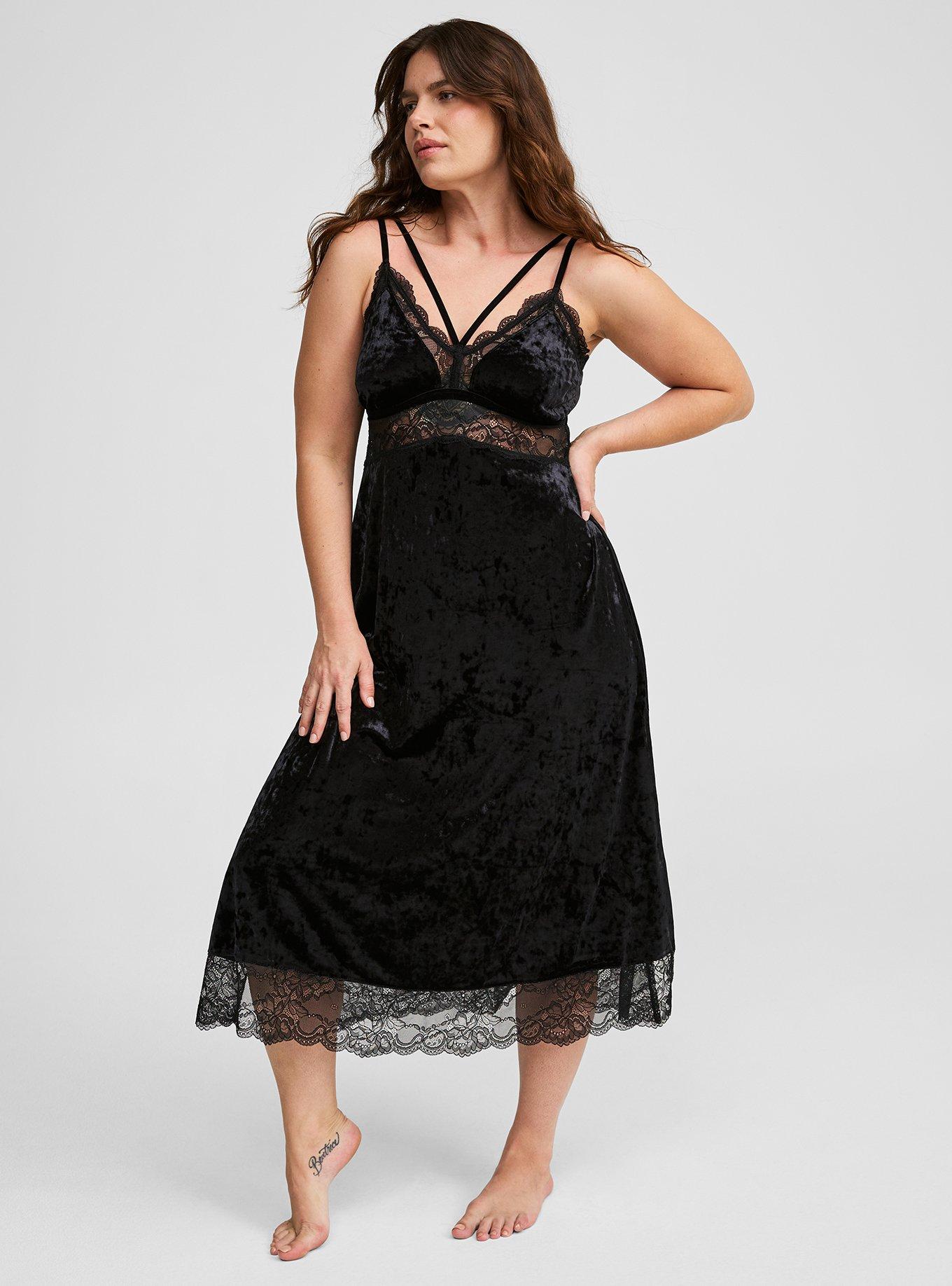 Adore Me Women's Plus Babydoll Nightgown w/Bra Black Chiffon W/lace Sz 42 C  NWT