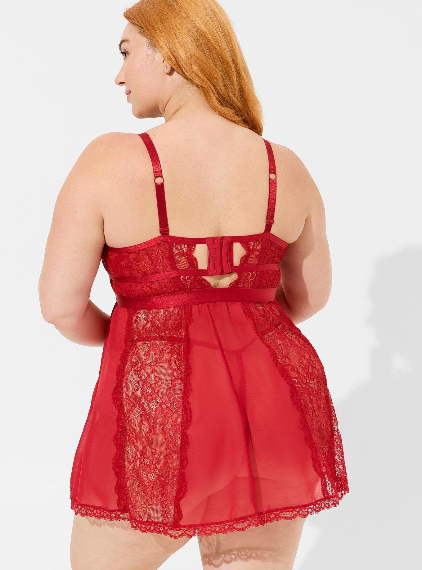 Diamante Lace Underwire Babydoll, JESTER RED, alternate